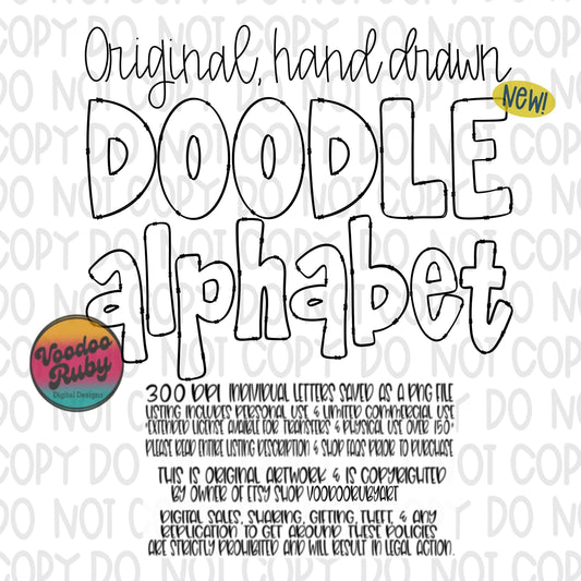 Doodle Letters PNG Alphabet Bundle PNG Hand Drawn Transparent Alphabet png Alpha Pack Digital Download Sublimation DTF Printable Clip Art