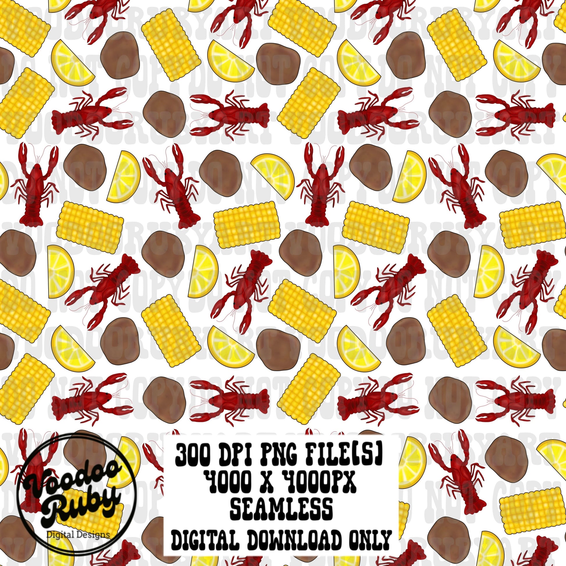 Crawfish Boil PNG Seamless Pattern PNG Hand Painted Repeat Pattern Digital Paper Download Fabric Design Sublimation Tumbler Cup Design dtf