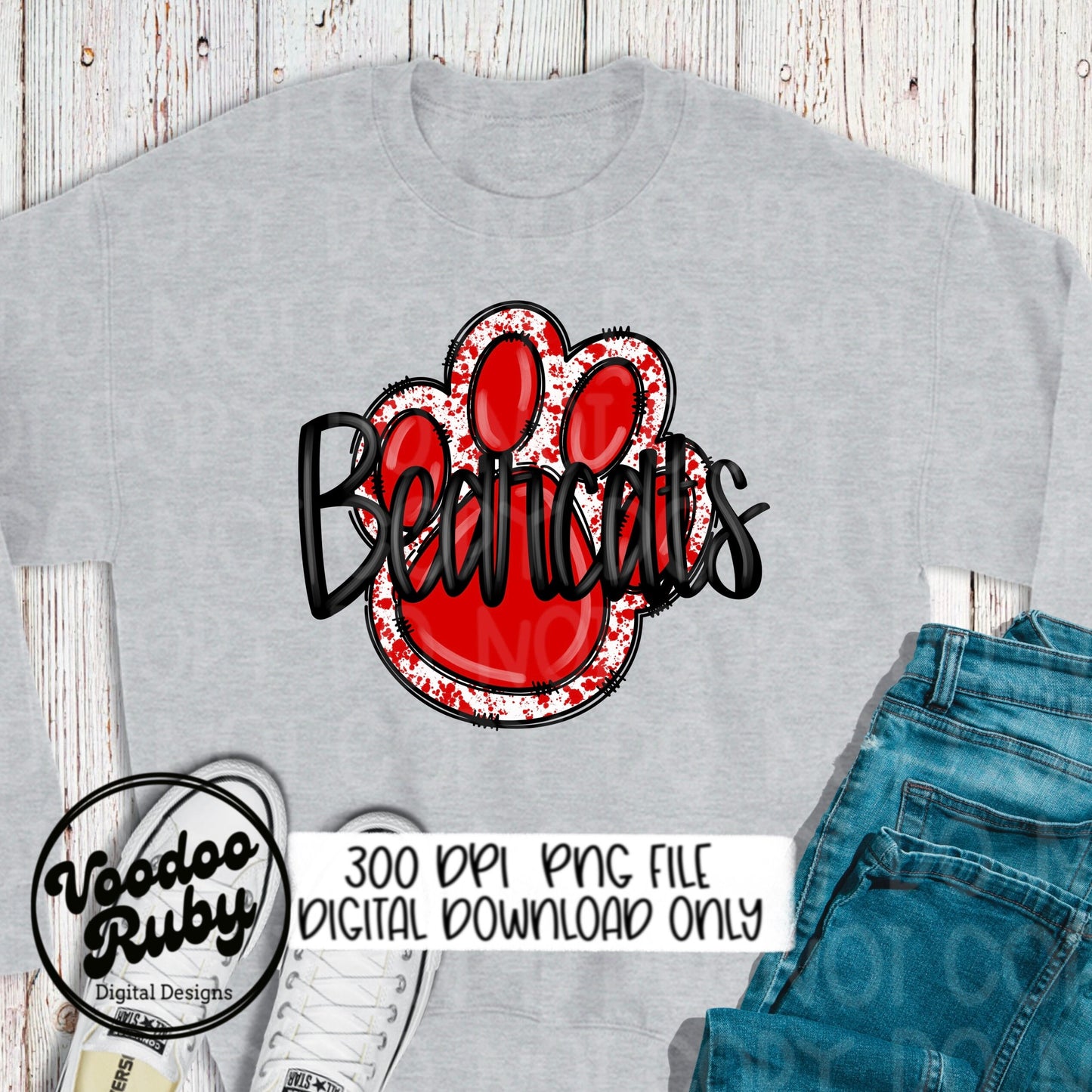 Bearcats PNG Design Hand Drawn Digital Download Football PNG Sublimation Red Bearcats Paw Print DTF Printable Clip Art School Spirit Mascot