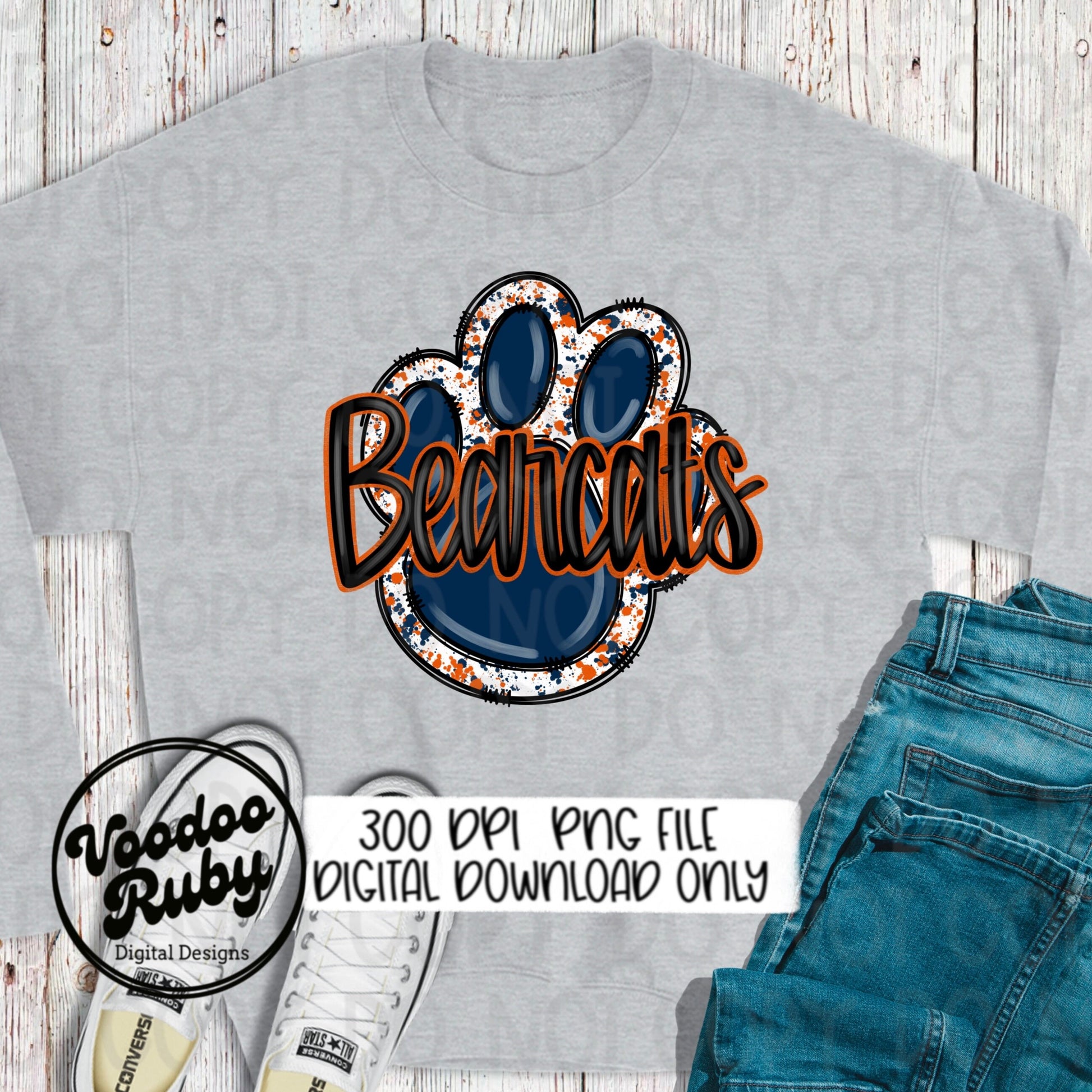 Bearcats PNG Design Hand Drawn Digital Download Football png Blue Orange Paw Print Sublimation png Bearcats Football DTF Printable Clip Art