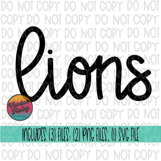 Lions SVG PNG: Hand Drawn Mascot, School Spirit (Digital Download)