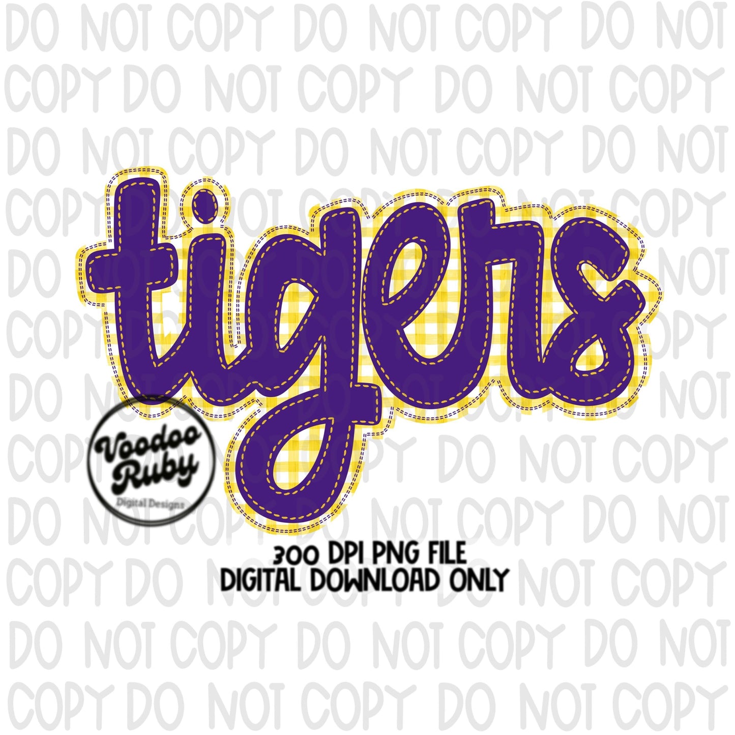 Tigers PNG Design Purple Gold Hand Drawn Digital Download Embroidery PNG Faux Applique Tigers Football png DTF Printable Clip Art Mascot