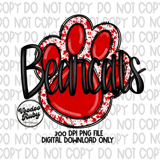 Bearcats PNG Design Hand Drawn Digital Download Football PNG Sublimation Red Bearcats Paw Print DTF Printable Clip Art School Spirit Mascot
