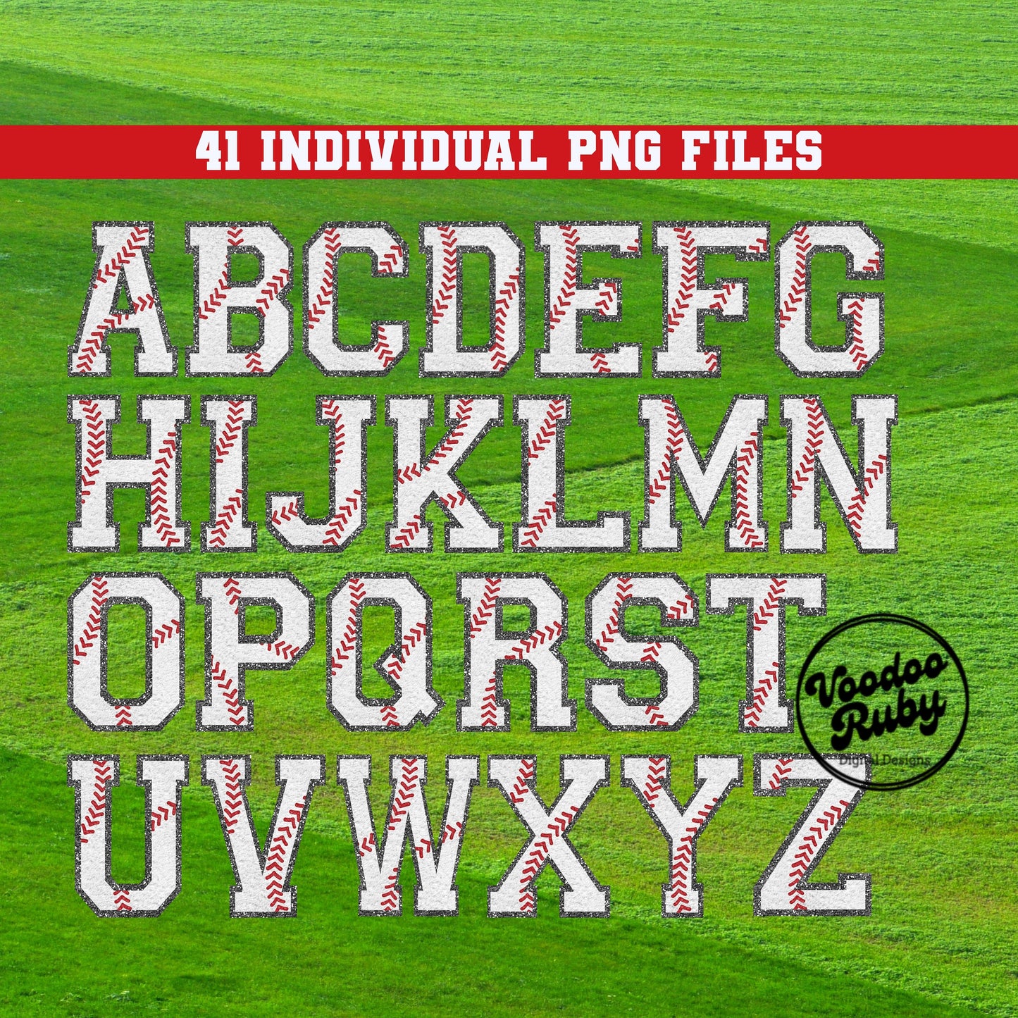 Baseball Letters PNG Bundle: Faux Chenille Alphabet, Numbers (Digital Download