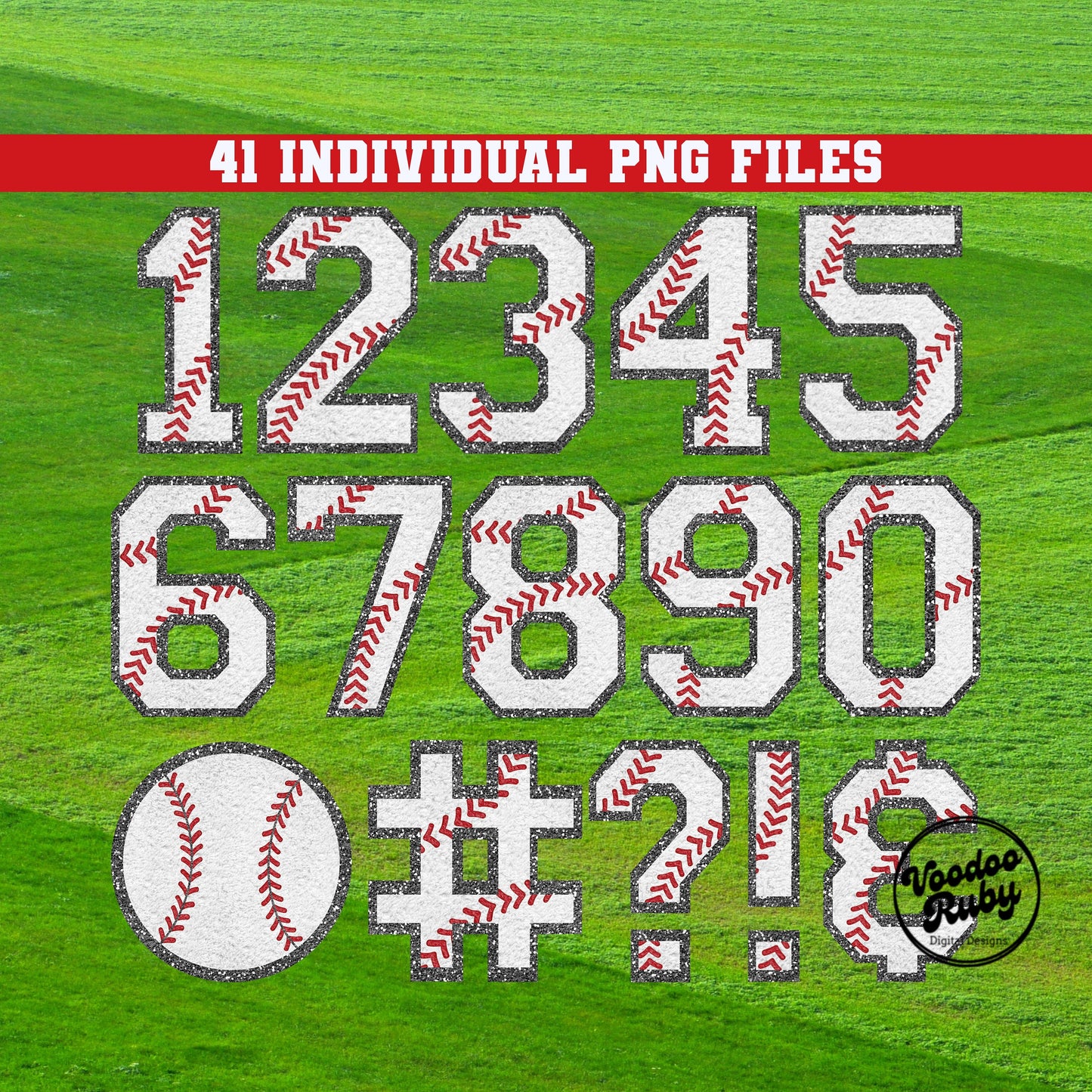 Baseball Letters PNG Bundle: Faux Chenille Alphabet, Numbers (Digital Download