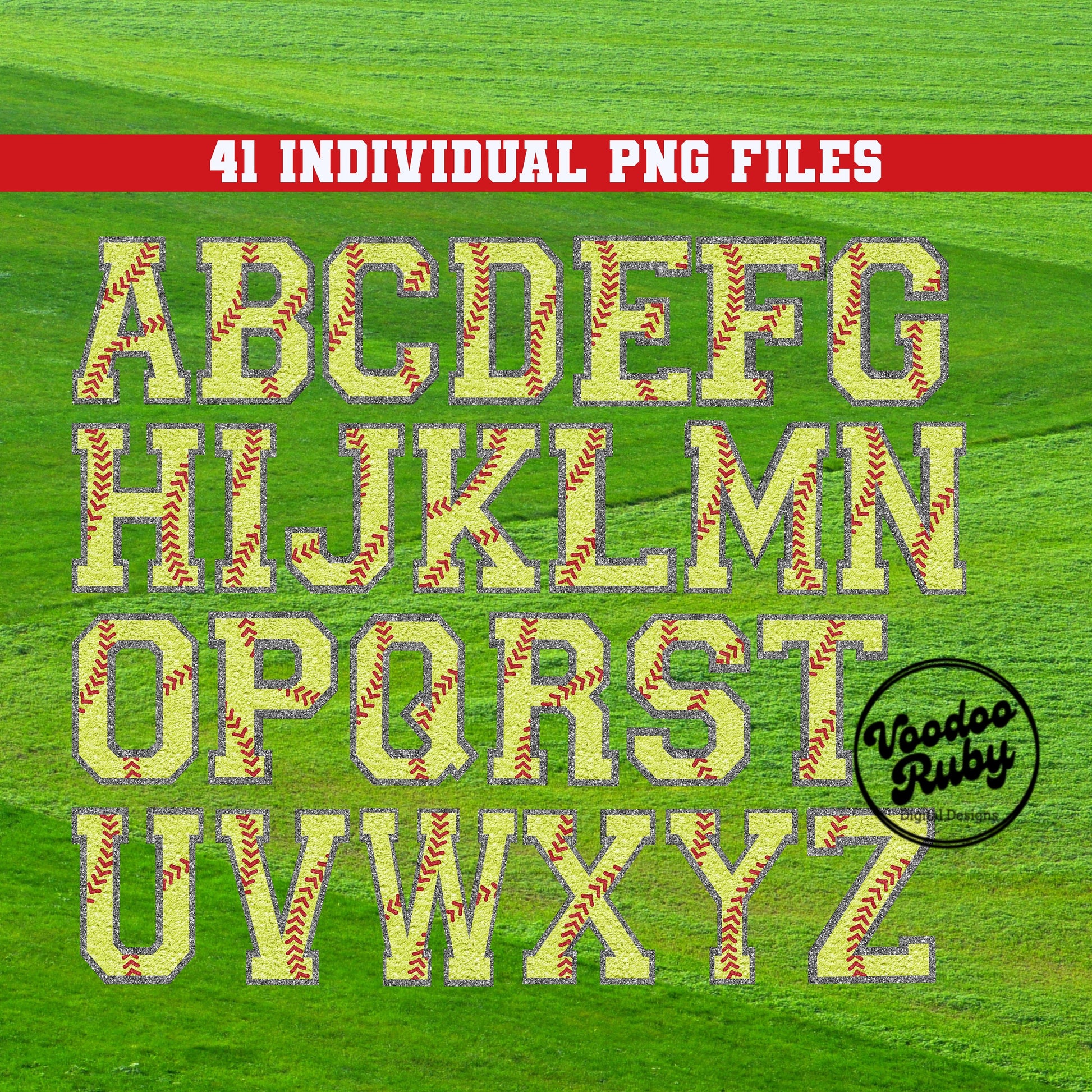 Softball Alphabet PNG Bundle: Faux Chenille Letters & Numbers (Digital Download