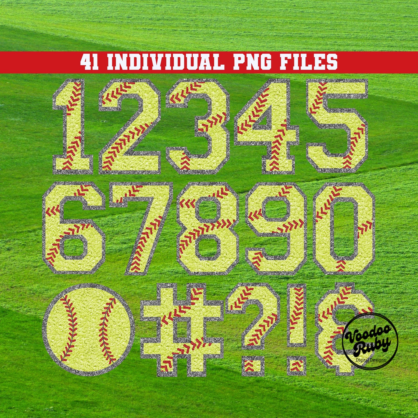 Softball Alphabet PNG Bundle: Faux Chenille Letters & Numbers (Digital Download
