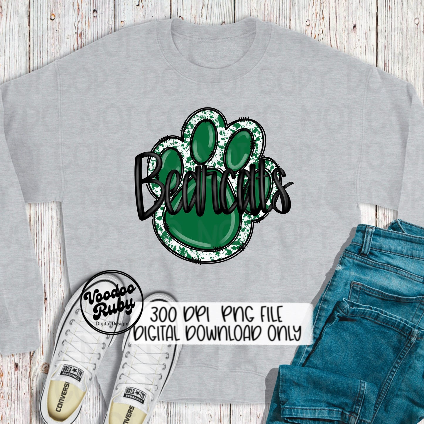 Bearcats PNG Design Sublimation Hand Drawn Digital Download Football png Green Bearcats Paw Mascot DTF Printable Clip Art