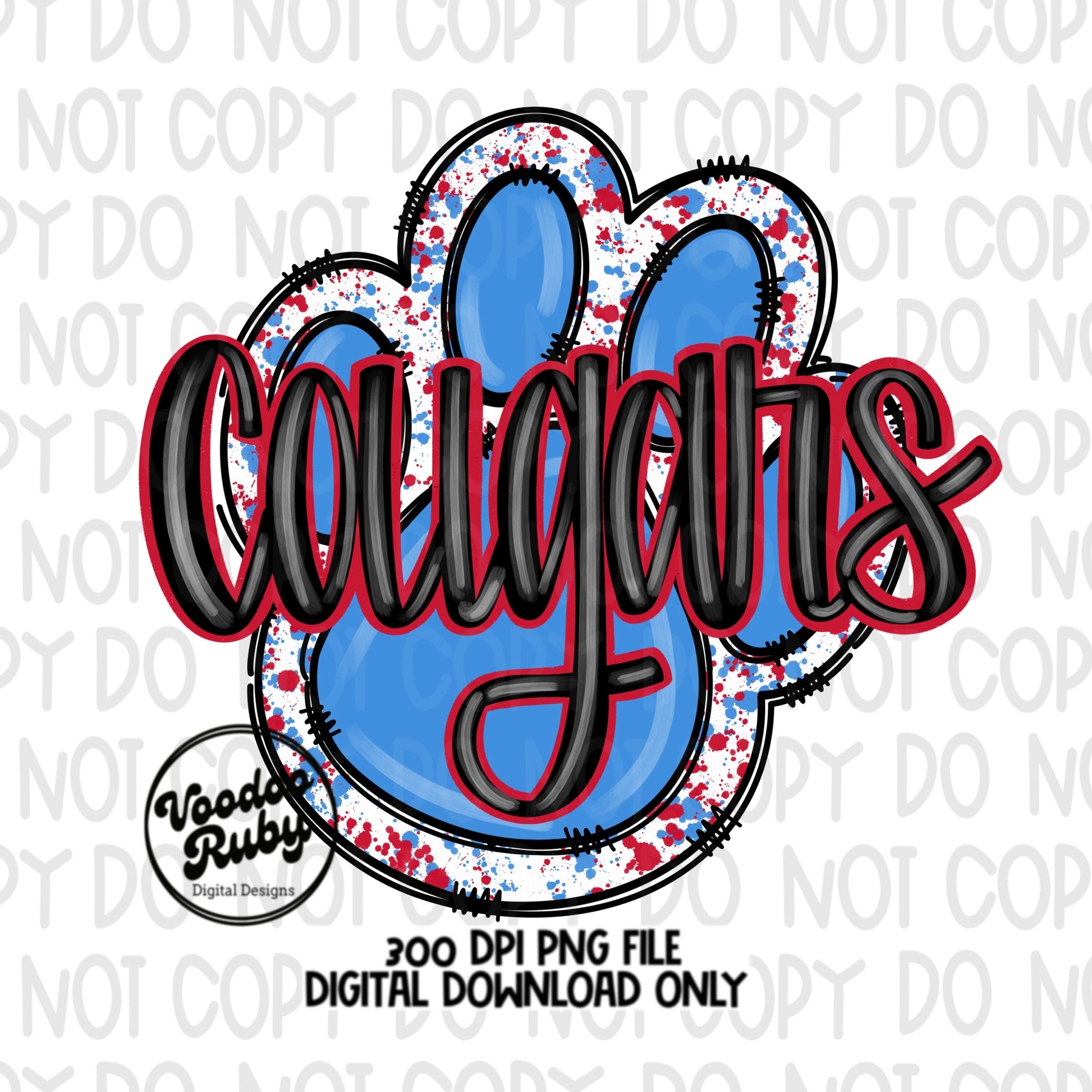 Cougars PNG Design Mascot Hand Drawn Digital Download Blue Red Cougars PNG Paw Print Mascot Football DTF Printable Doodle Clip Art