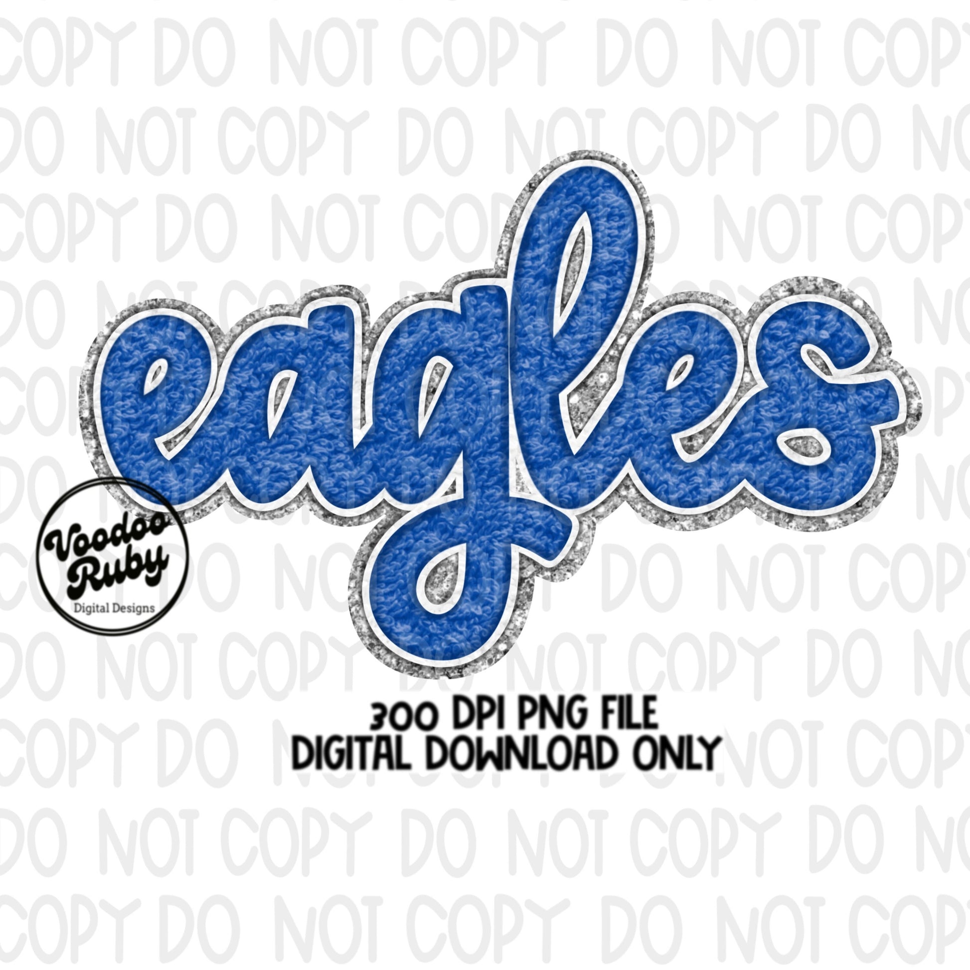 Eagles PNG Hand Drawn Digital Download Faux Chenille Blue White Eagles png DTF Printable Clip Art Faux Applique Eagles Football Design