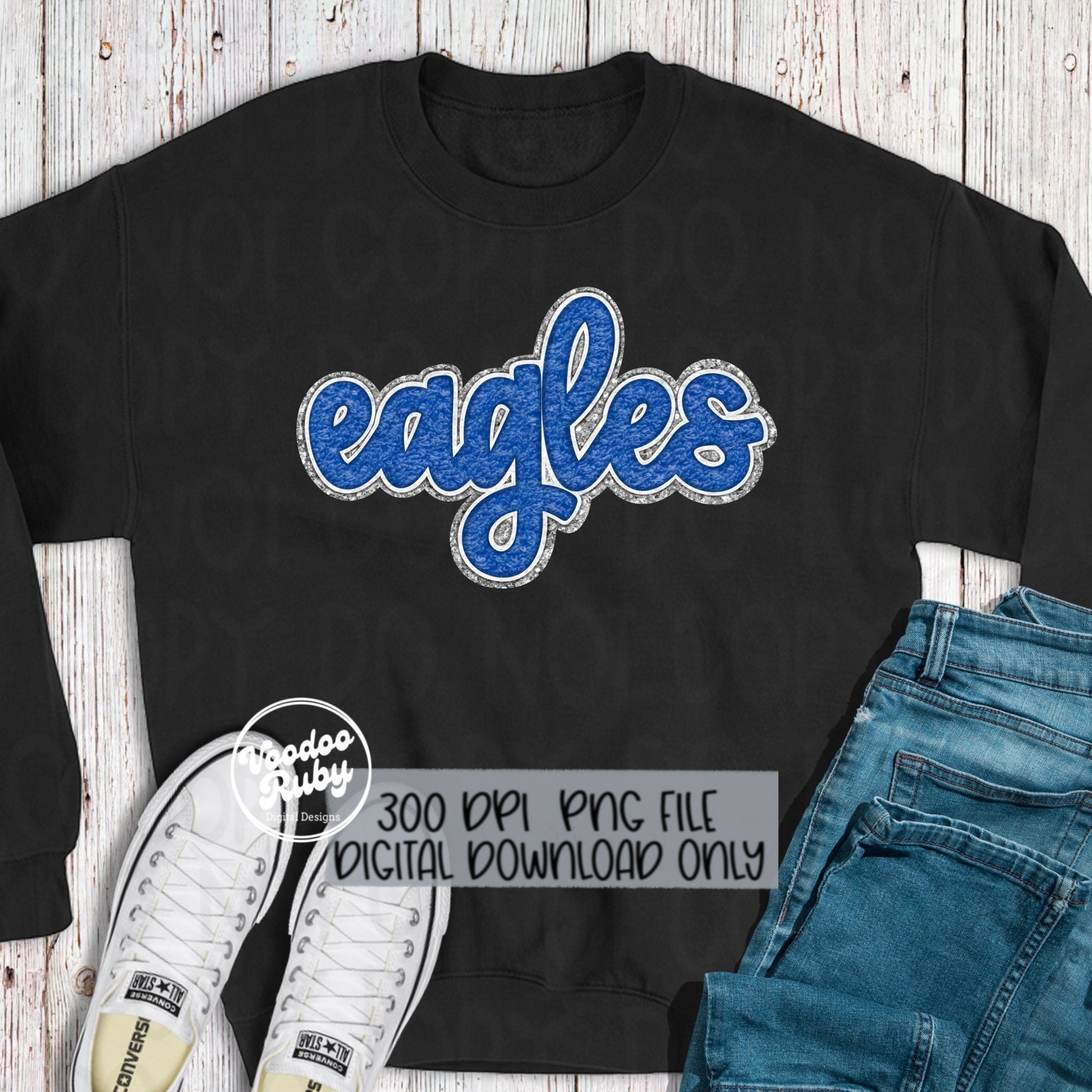 Eagles PNG Hand Drawn Digital Download Faux Chenille Blue White Eagles png DTF Printable Clip Art Faux Applique Eagles Football Design