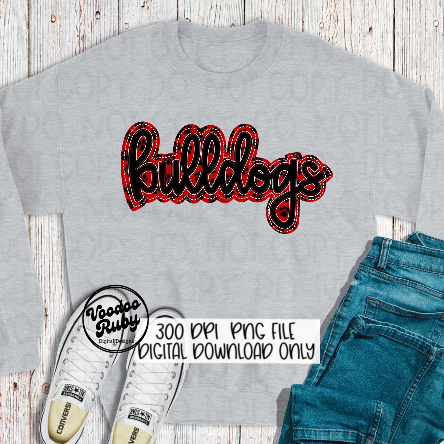 Bulldogs PNG Design Embroidery Faux Applique Hand Drawn Digital Download Sublimation Bulldogs DTF Printable Black and Red Bulldogs Football