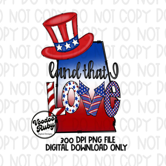 Alabama PNG Design 4th of July Hand Drawn Digital Download USA Red White Blue America Land That I Love Sublimation dtf Printable Clip Art