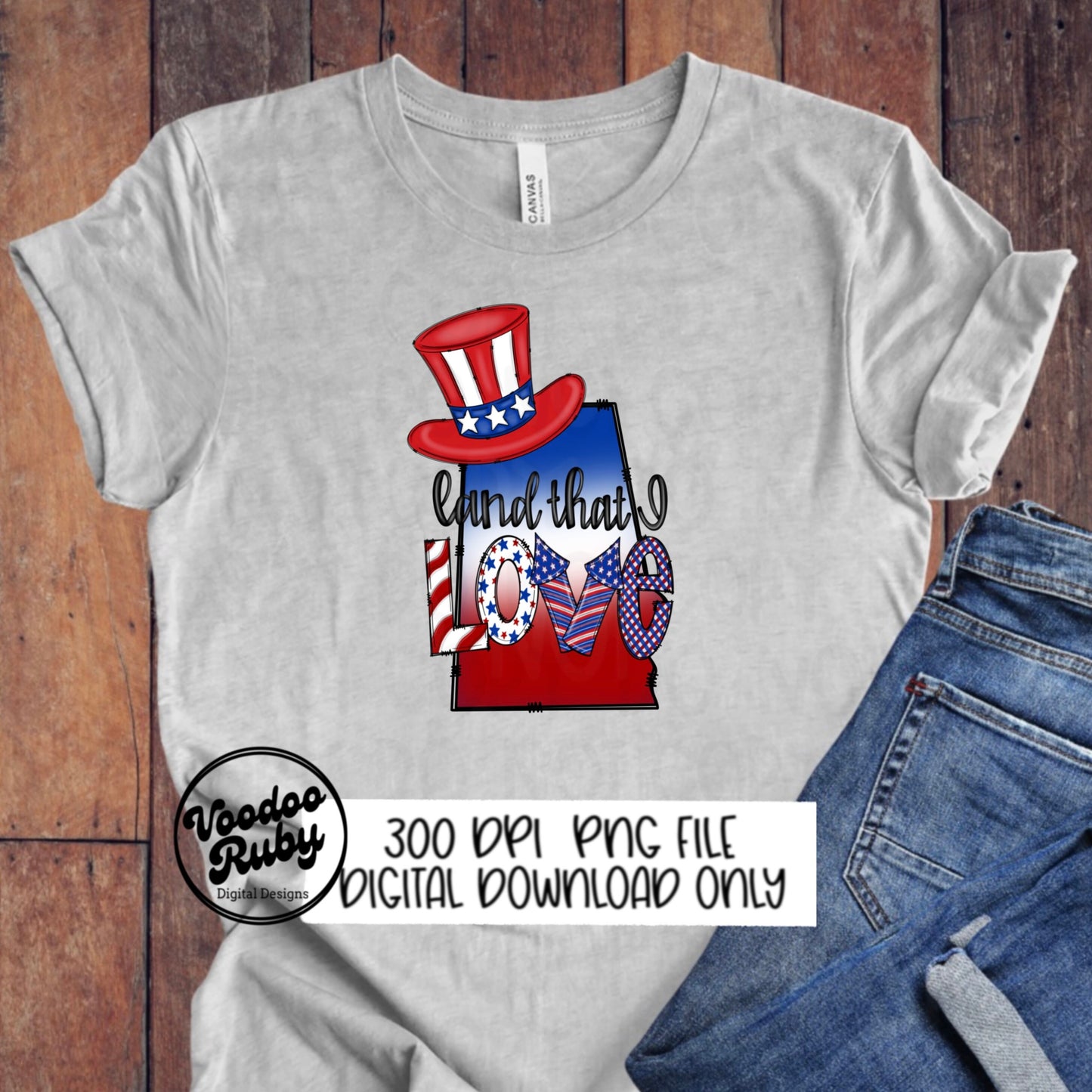 Alabama PNG Design 4th of July Hand Drawn Digital Download USA Red White Blue America Land That I Love Sublimation dtf Printable Clip Art