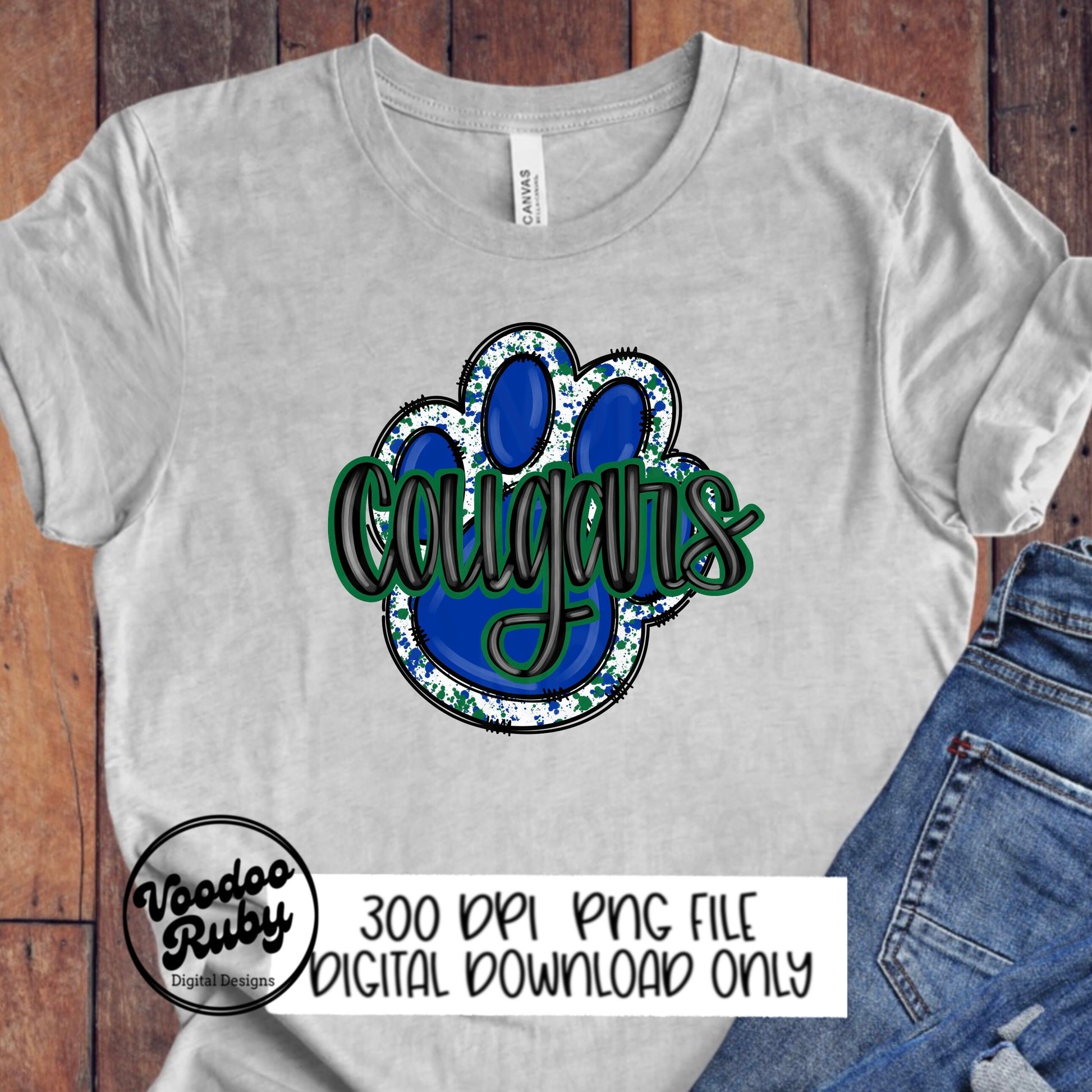 Cougars PNG Design Hand Drawn Digital Download Sublimation Mascot Blue Green Cougars PNG Football DTF Printable Clip Art