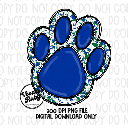 Blue and Green Paw Print PNG Design Hand Drawn Digital Download Sublimation Paw Print PNG DTF Printable Clip Art