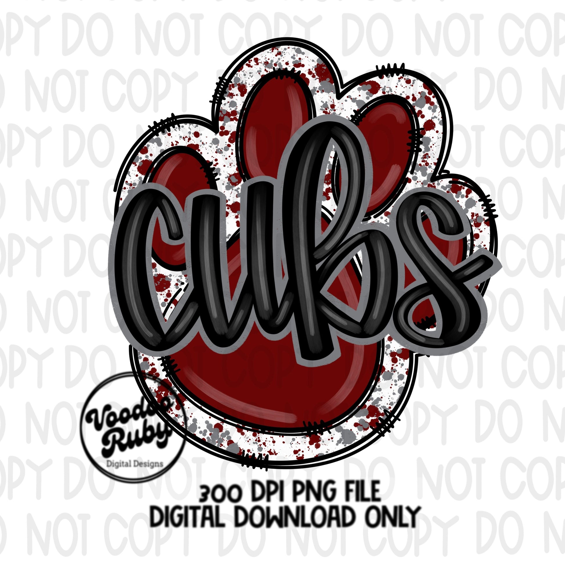 Cubs PNG Design Hand Drawn Digital Download Football PNG Maroon Gray Cubs Paw Print Sublimation DTF Printable Cubs Mascot png Clip Art