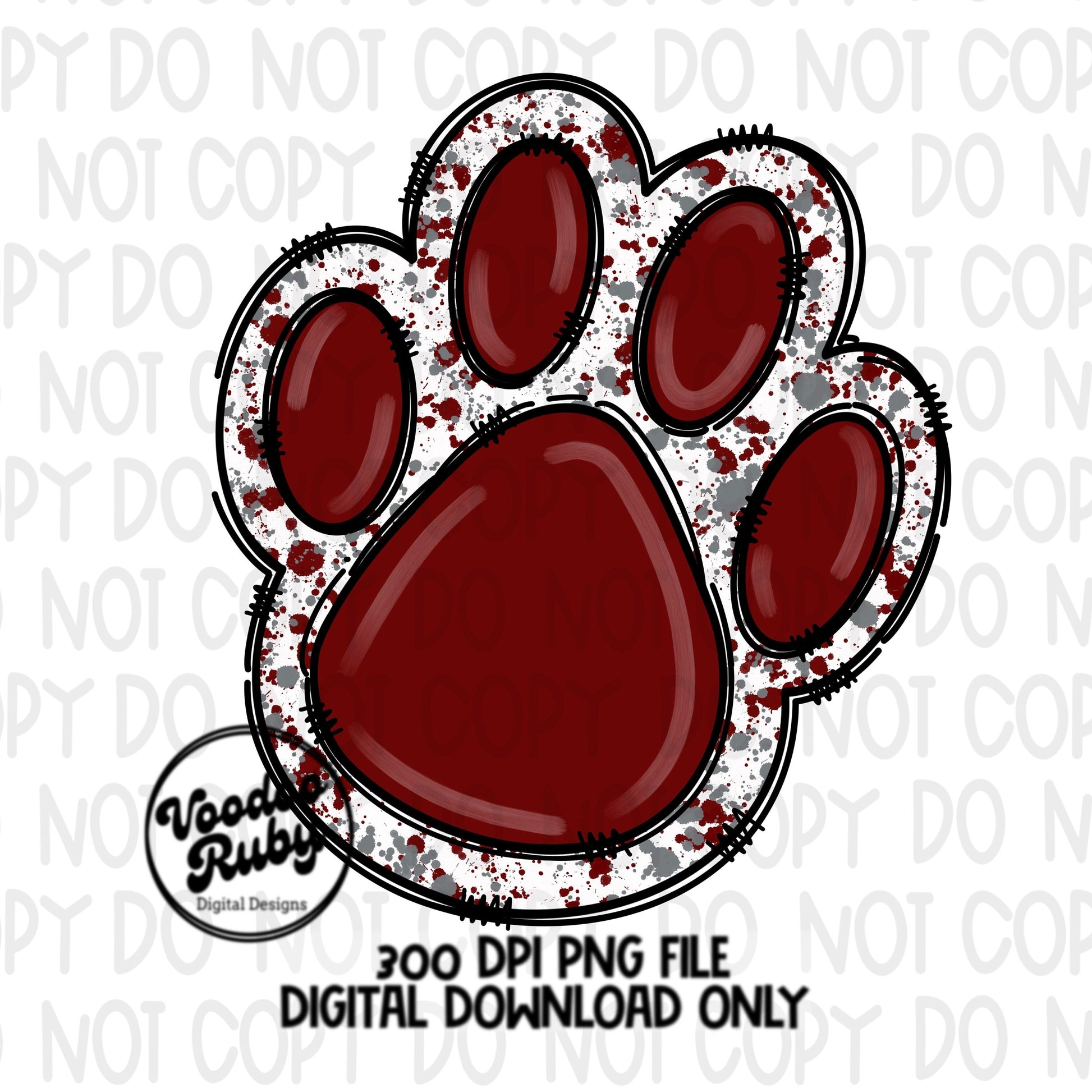 Maroon Gray Paw PNG Design Hand Drawn Digital Download Paw Print Sublimation PNG DTF Printable Clip Art Sublimation Blanks