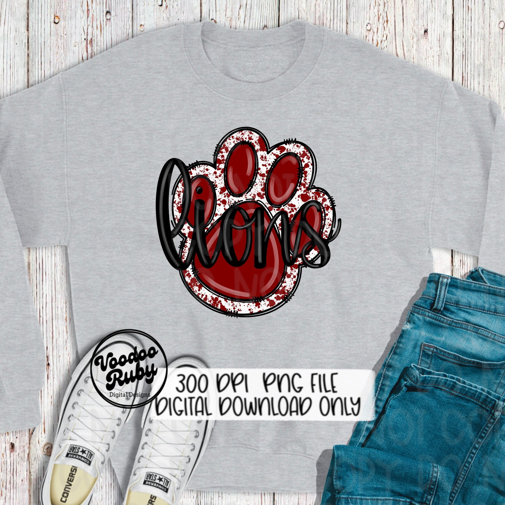 Lions PNG Design Doodle Letters Hand Drawn Digital Download Football PNG Maroon Lions Paw Print DTF Printable Sublimation Tumbler png