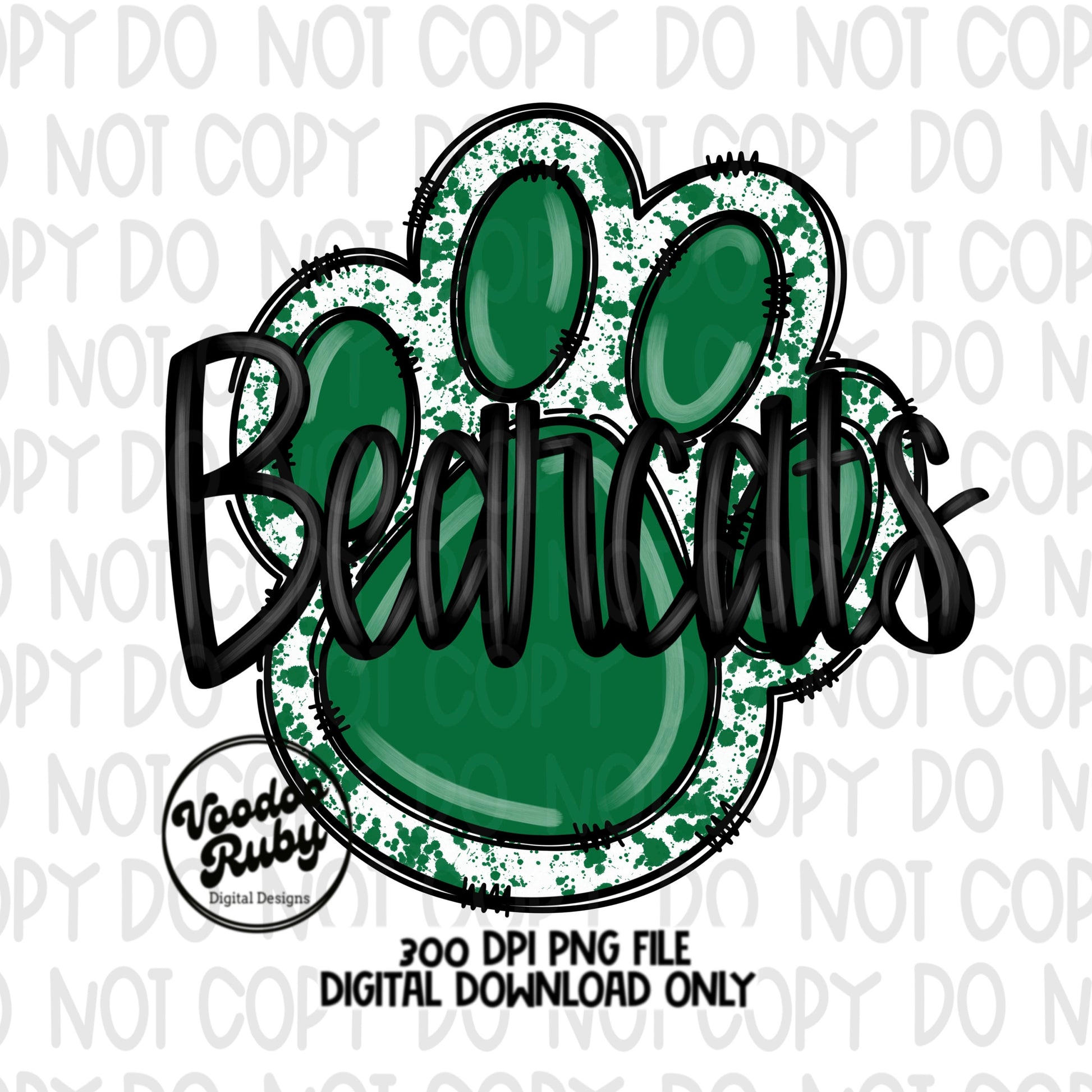 Bearcats PNG Design Sublimation Hand Drawn Digital Download Football png Green Bearcats Paw Mascot DTF Printable Clip Art