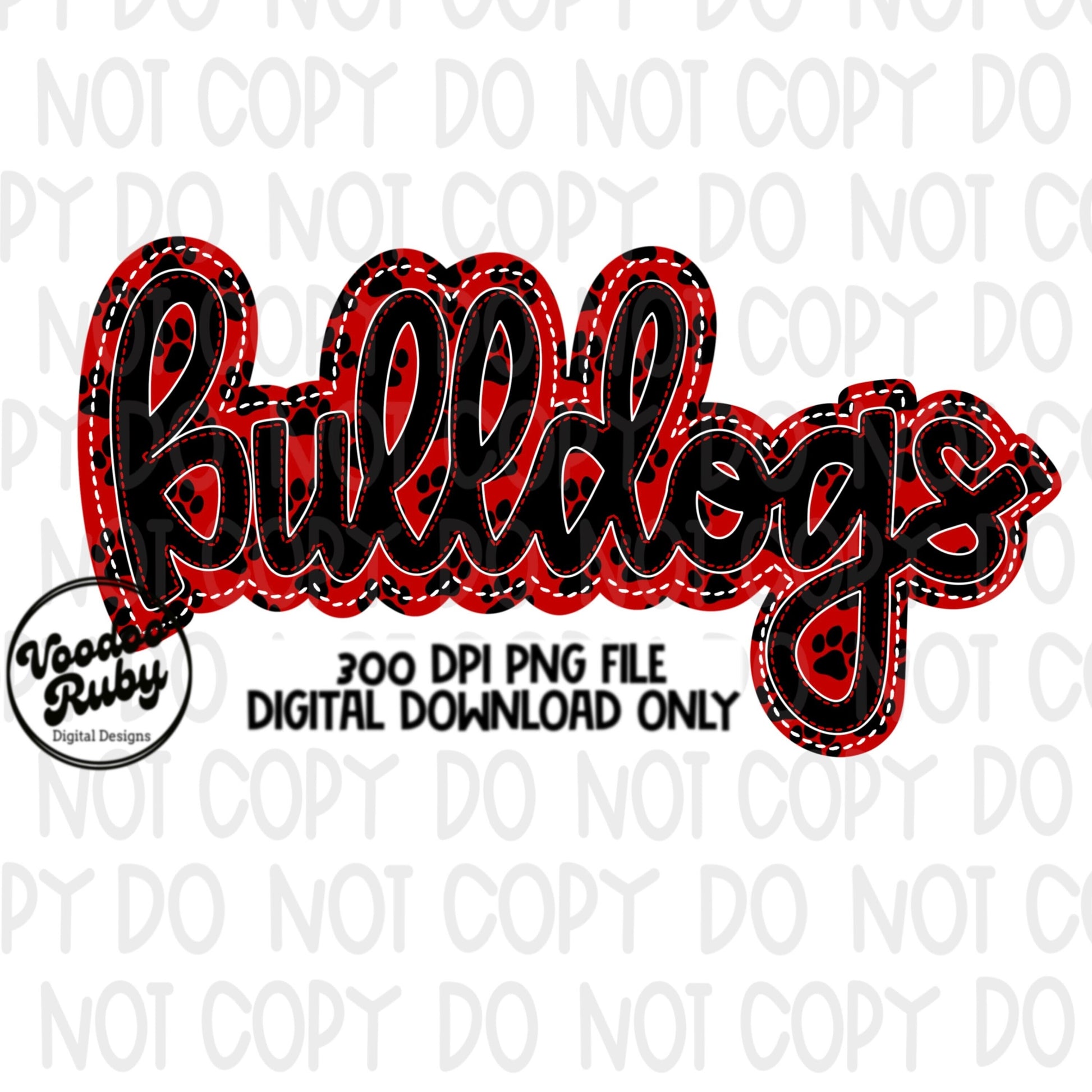 Bulldogs PNG Design Embroidery Faux Applique Hand Drawn Digital Download Sublimation Bulldogs DTF Printable Black and Red Bulldogs Football