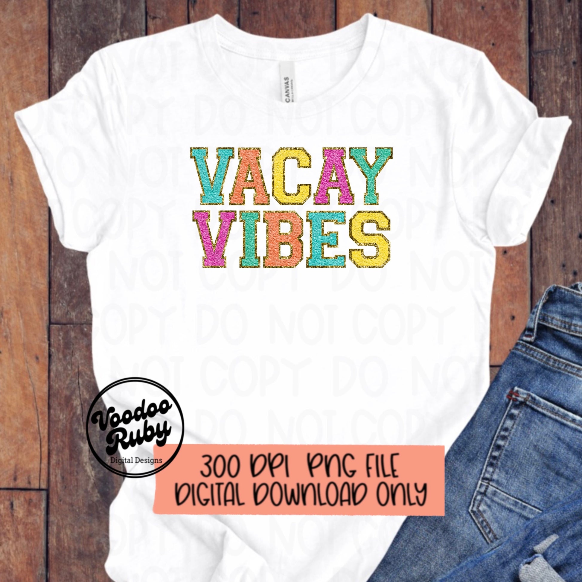 Vacay Vibes PNG Chenille Letter Patch Digital Faux Chenille Letters PNG DTF Printable Summer Clip Art