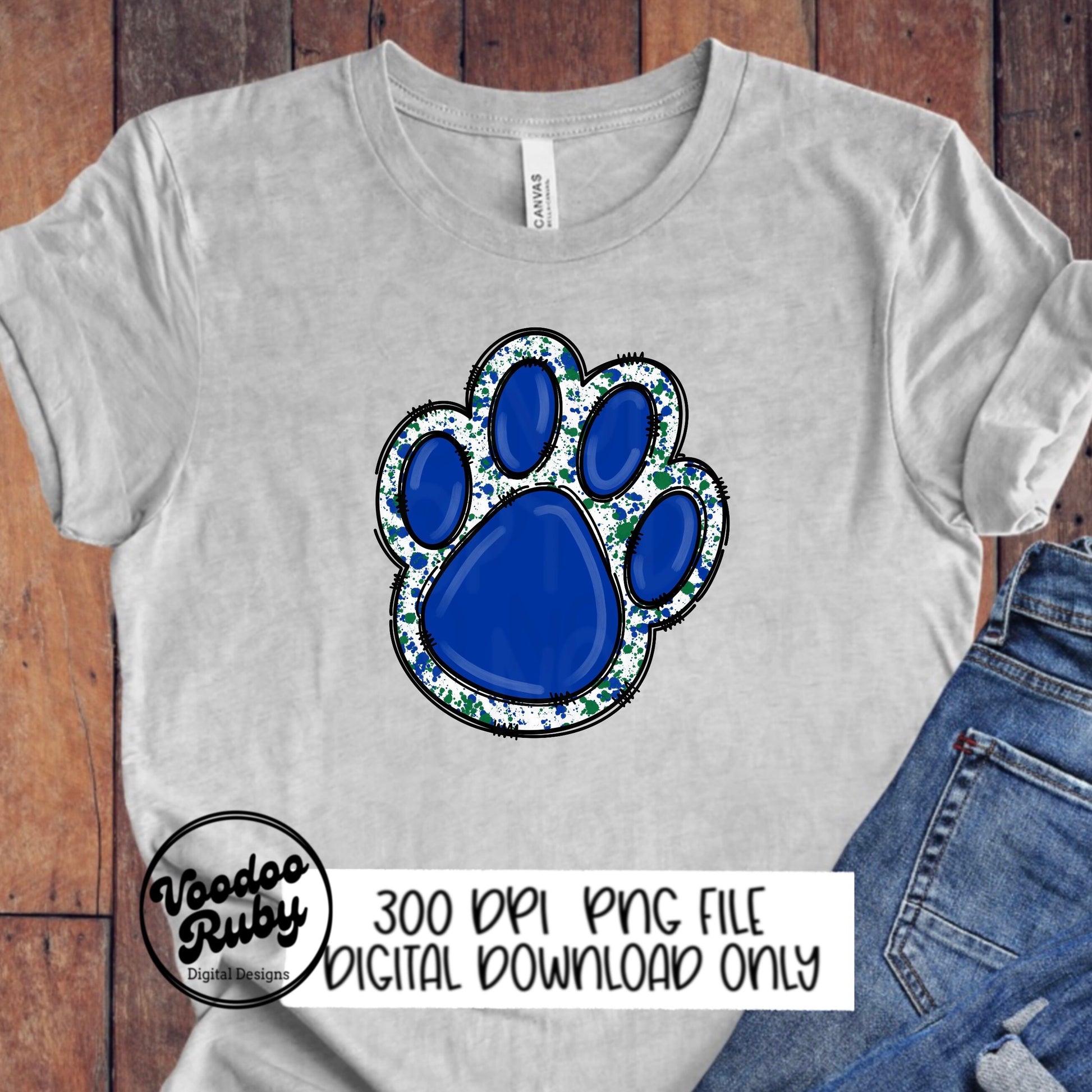 Blue and Green Paw Print PNG Design Hand Drawn Digital Download Sublimation Paw Print PNG DTF Printable Clip Art