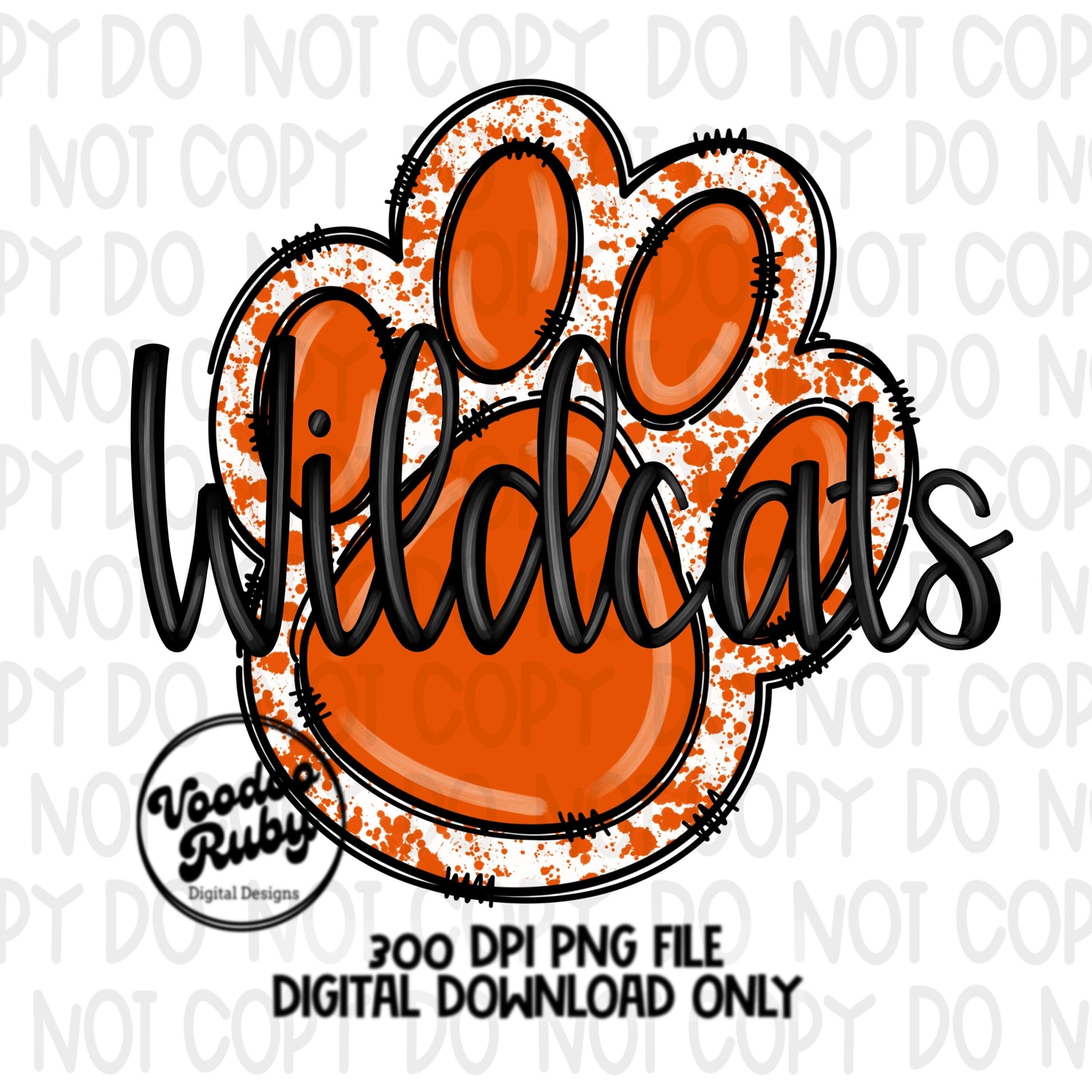 Wildcats PNG Design Hand Drawn Digital Download Football PNG Sublimation Orange White Wildcats png Mascot DTF Printable Clip Art