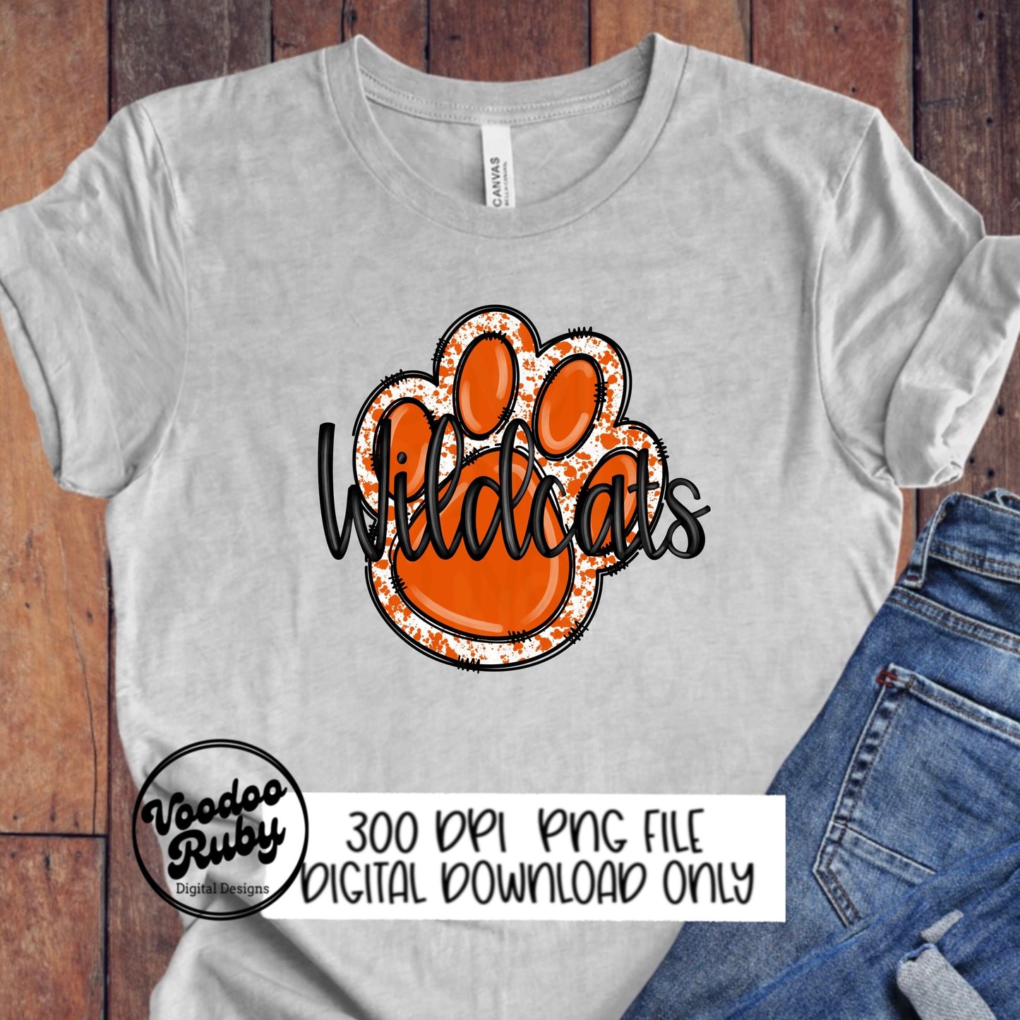 Wildcats PNG Design Hand Drawn Digital Download Football PNG Sublimation Orange White Wildcats png Mascot DTF Printable Clip Art