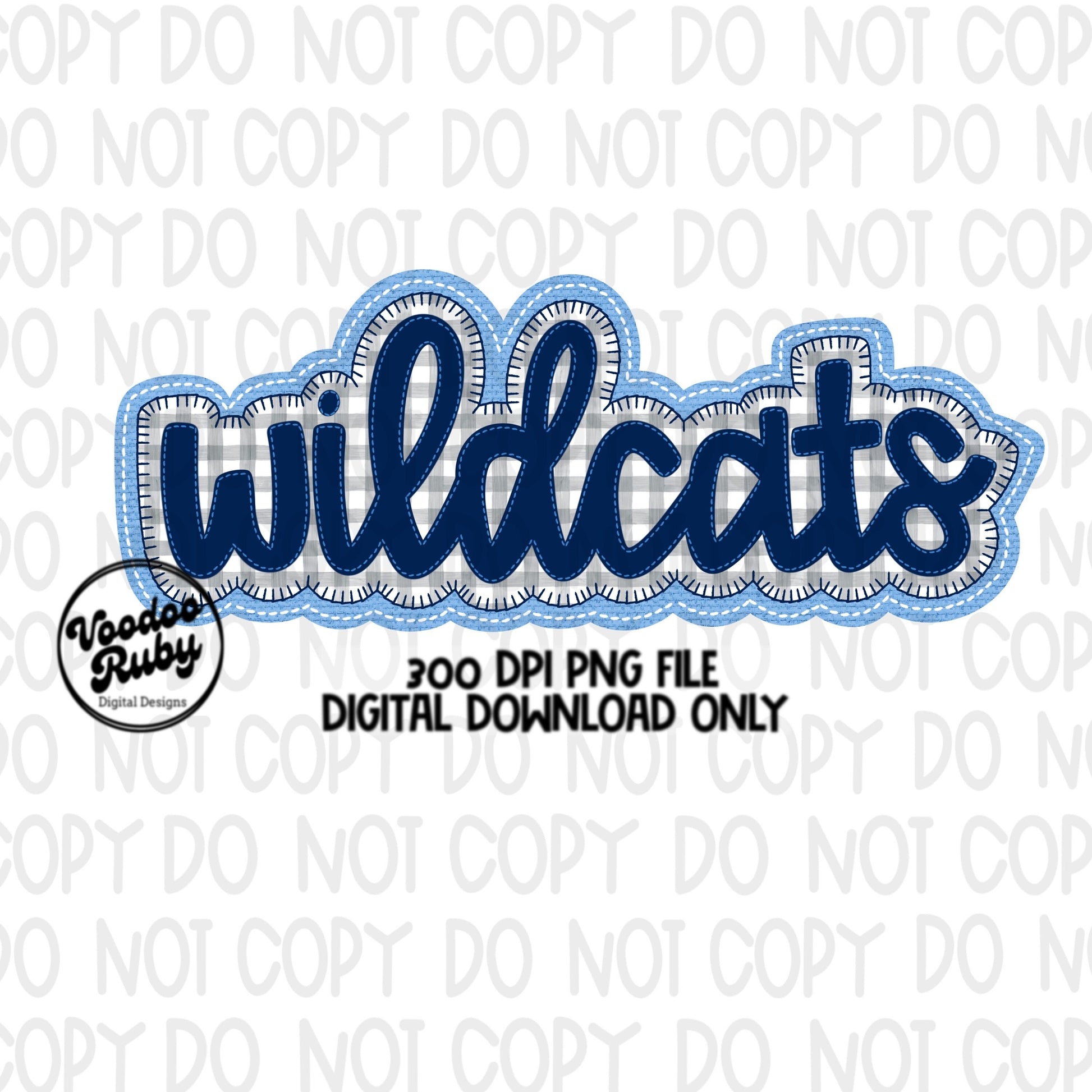 Wildcats PNG Design Embroidery Faux Applique Hand Drawn Digital Download Sublimation Wildcats PNG Football png Blue Wildcats DTF Printable