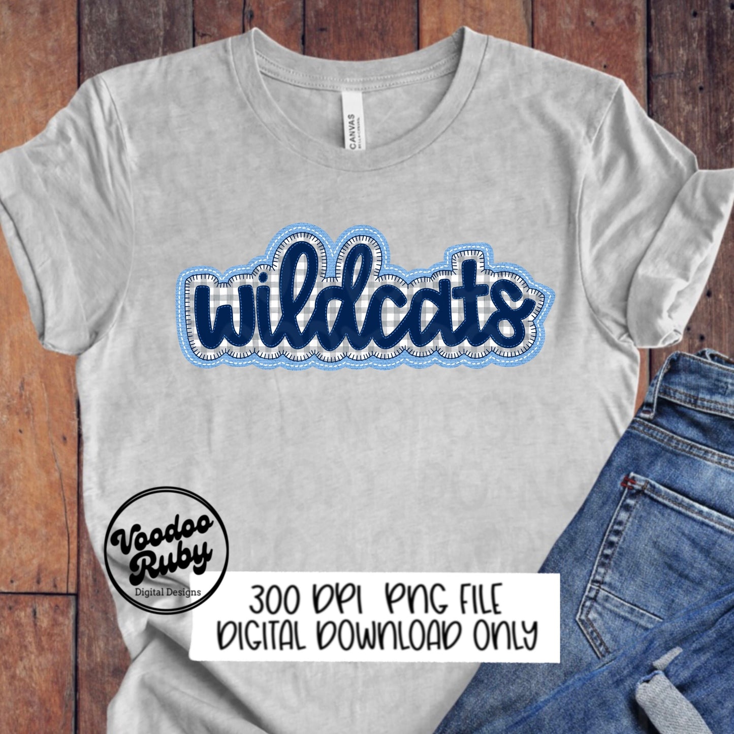 Wildcats PNG Design Embroidery Faux Applique Hand Drawn Digital Download Sublimation Wildcats PNG Football png Blue Wildcats DTF Printable