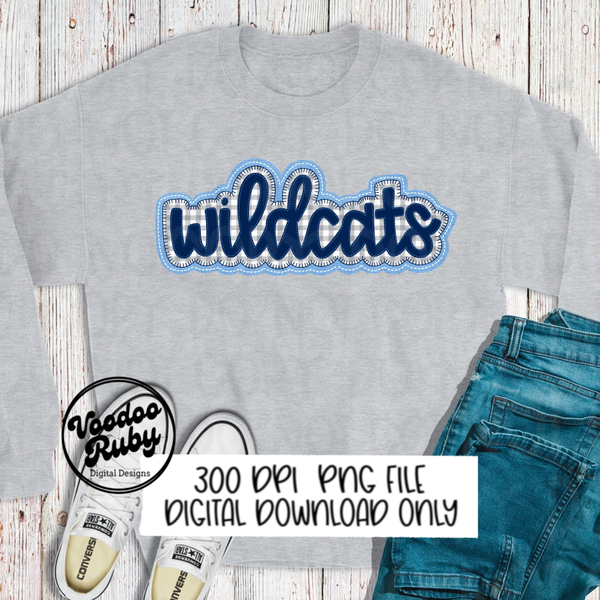 Wildcats PNG Design Embroidery Faux Applique Hand Drawn Digital Download Sublimation Wildcats PNG Football png Blue Wildcats DTF Printable