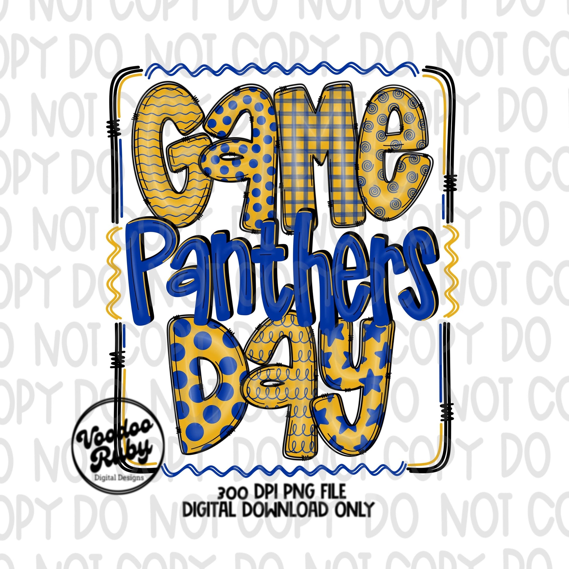 Panthers PNG Design Hand Drawn Digital Download Sublimation Game Day PNG Blue Gold Panthers Game Day Doodle Letters Football DTF Printable