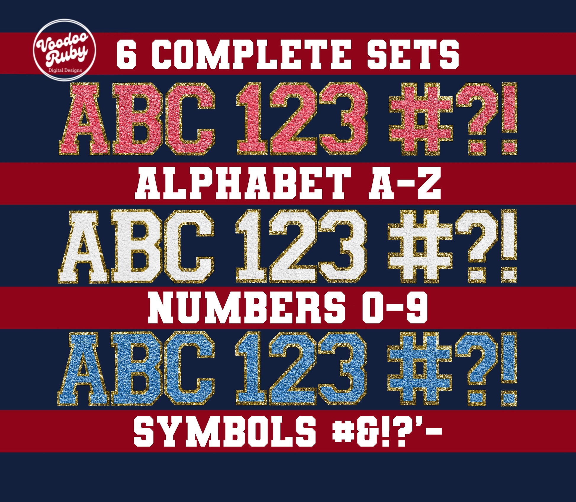 Red White Blue Letters PNG Bundle: Alphabet Numbers Clip Art (Digital Download