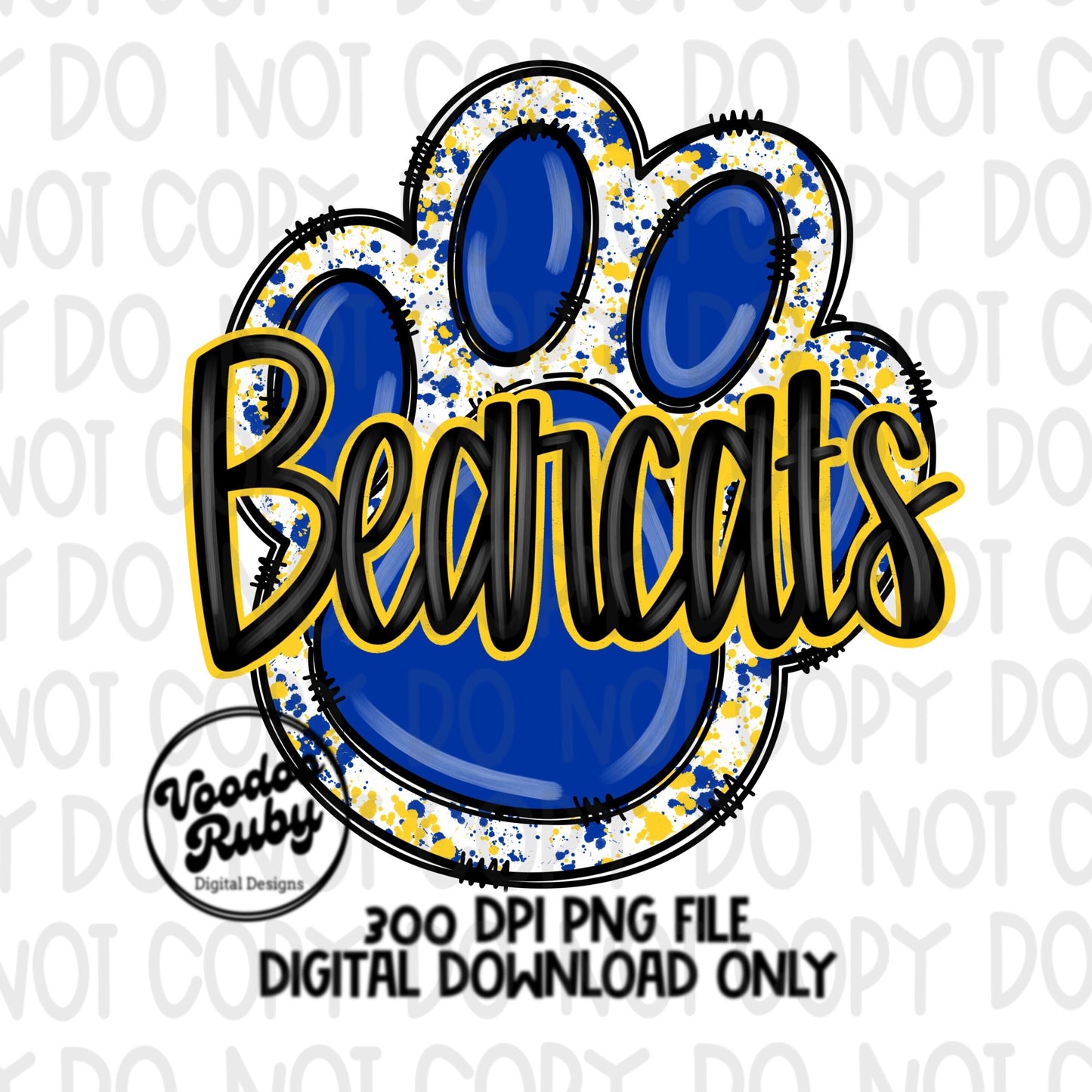 Bearcats PNG Design Hand Drawn Digital Download Sublimation Football PNG Blue and Yellow Paw Print Bearcats Football DTF Printable