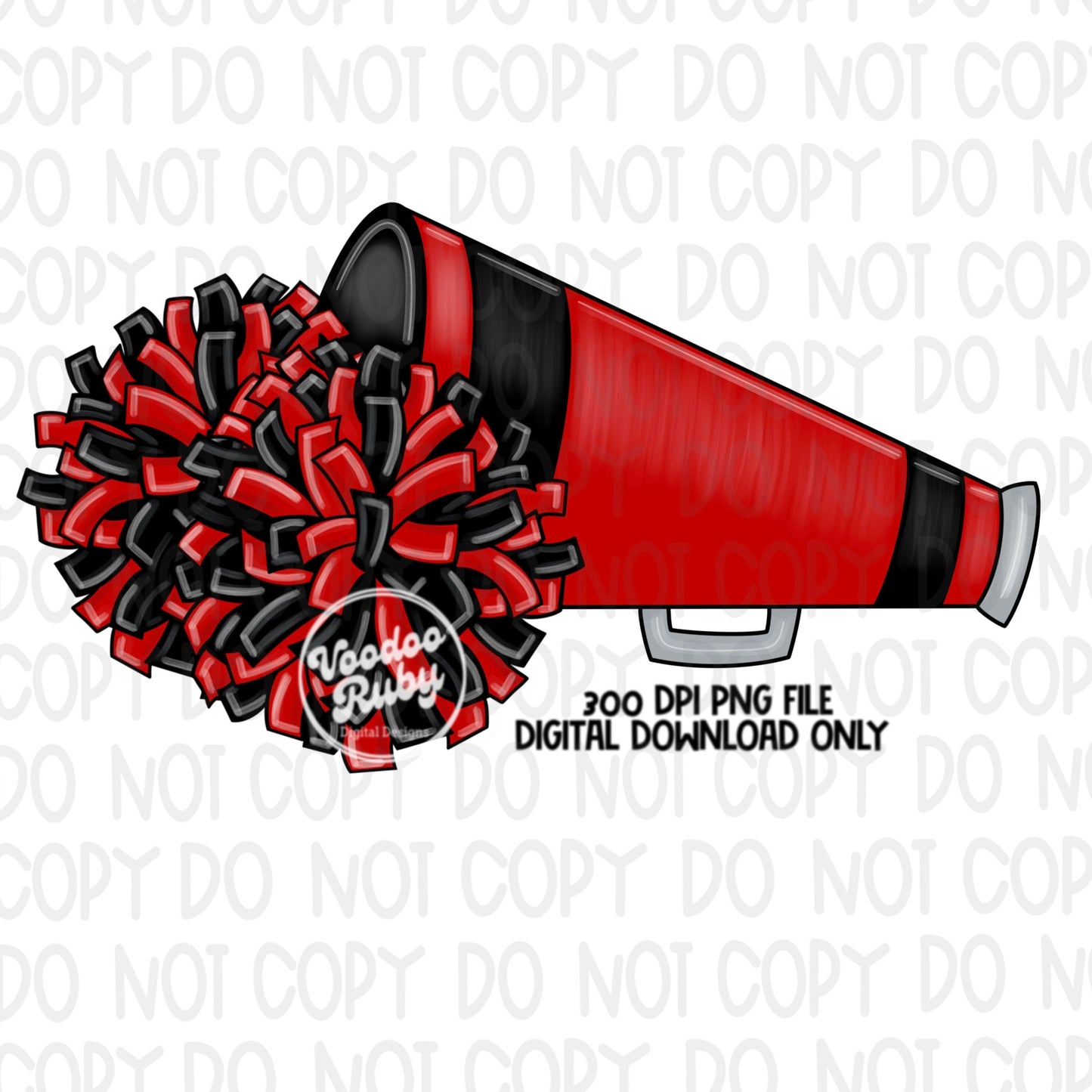 Cheer PNG Design Red Black Team Hand Drawn Digital Download Sublimation Png Megaphone Cheerleader DTF Printable Clip Art
