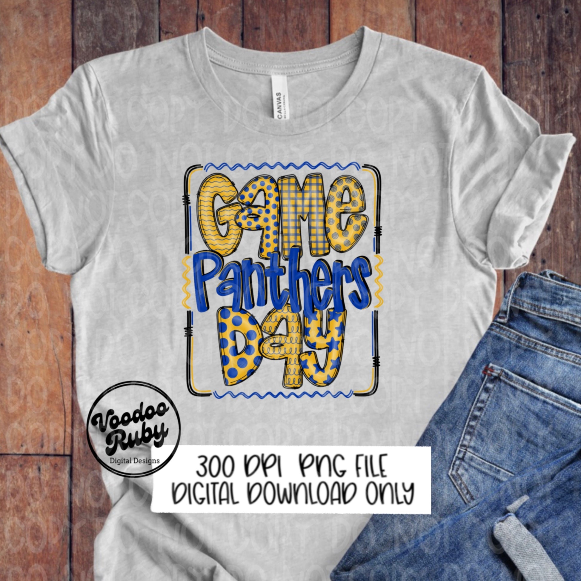 Panthers PNG Design Hand Drawn Digital Download Sublimation Game Day PNG Blue Gold Panthers Game Day Doodle Letters Football DTF Printable