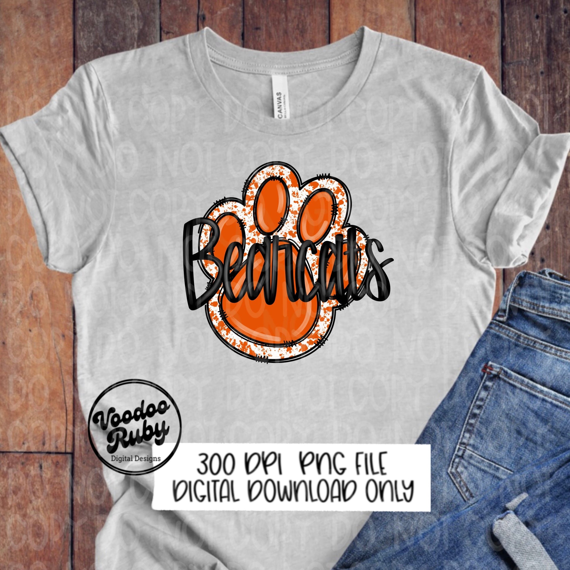 Bearcats PNG Design Hand Drawn Digital Download Sublimation Football PNG Orange Paw Print Bearcats Football DTF Printable