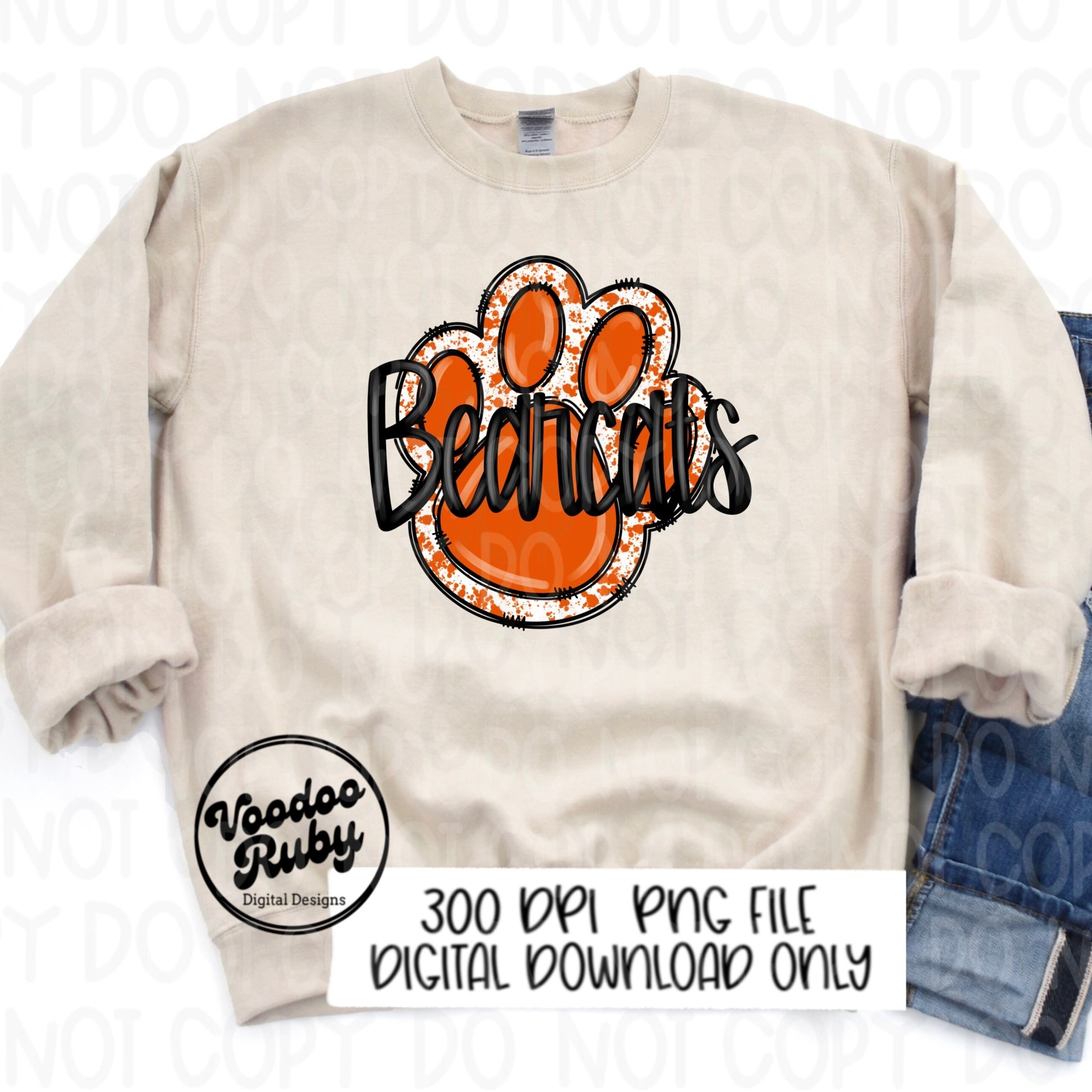 Bearcats PNG Design Hand Drawn Digital Download Sublimation Football PNG Orange Paw Print Bearcats Football DTF Printable