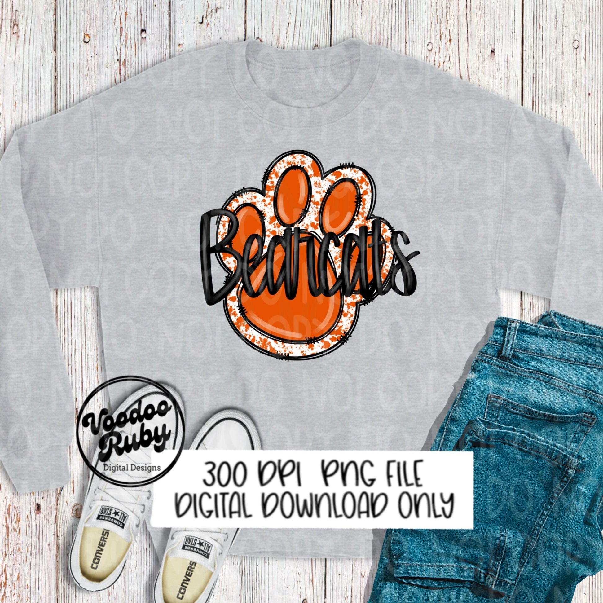 Bearcats PNG Design Hand Drawn Digital Download Sublimation Football PNG Orange Paw Print Bearcats Football DTF Printable