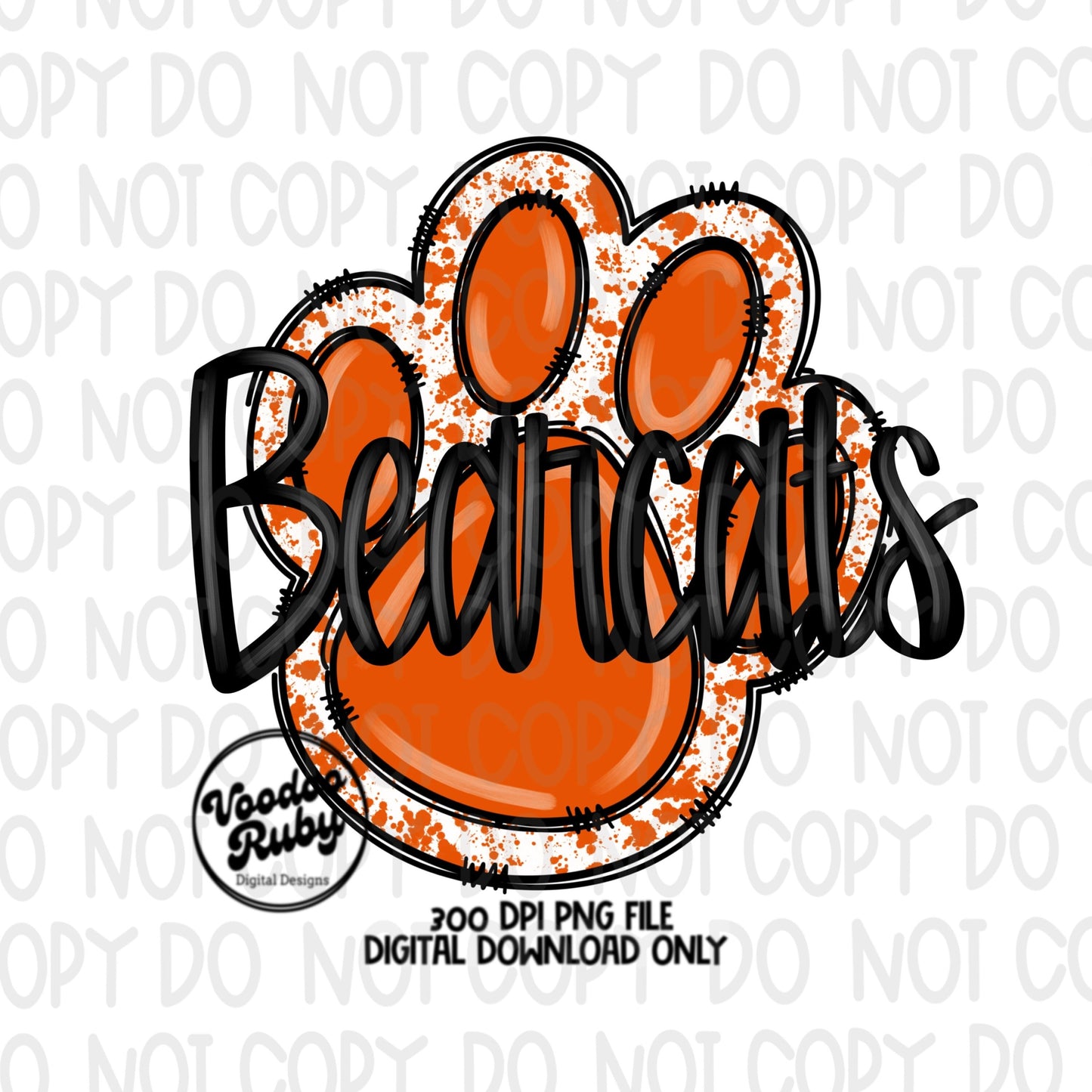 Bearcats PNG Design Hand Drawn Digital Download Sublimation Football PNG Orange Paw Print Bearcats Football DTF Printable