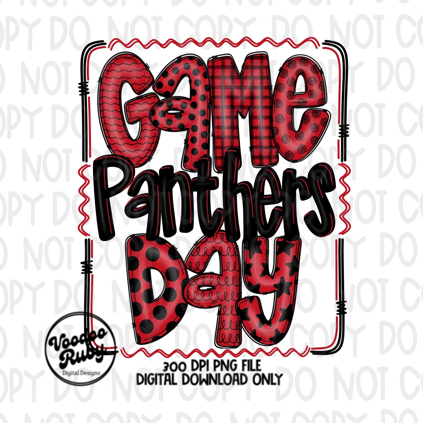 Panthers PNG Design Hand Drawn Digital Download Sublimation Game Day PNG Black Red Panthers Game Day Doodle Letters Football DTF Printable