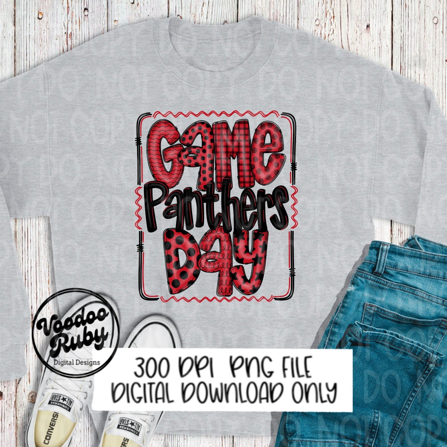 Panthers PNG Design Hand Drawn Digital Download Sublimation Game Day PNG Black Red Panthers Game Day Doodle Letters Football DTF Printable