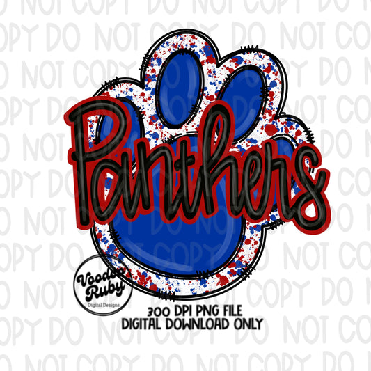 Panthers PNG Design Blue Red Panthers Hand Drawn Digital Download Sublimation Football PNG Blue Red Paw Print DTF Printable Clip Art