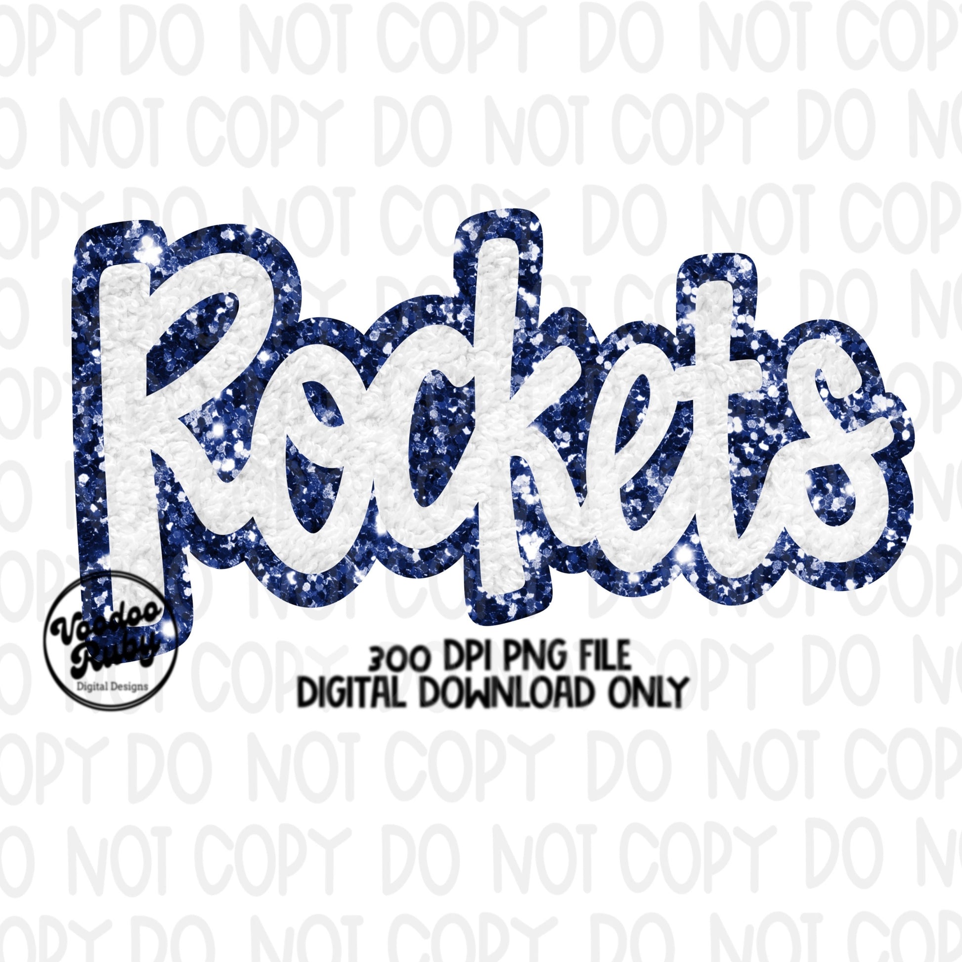 Rockets PNG Design Hand Drawn Digital Download Sublimation Faux Chenille PNG Blue and White Football png Rockets DTF Printable Cheer png