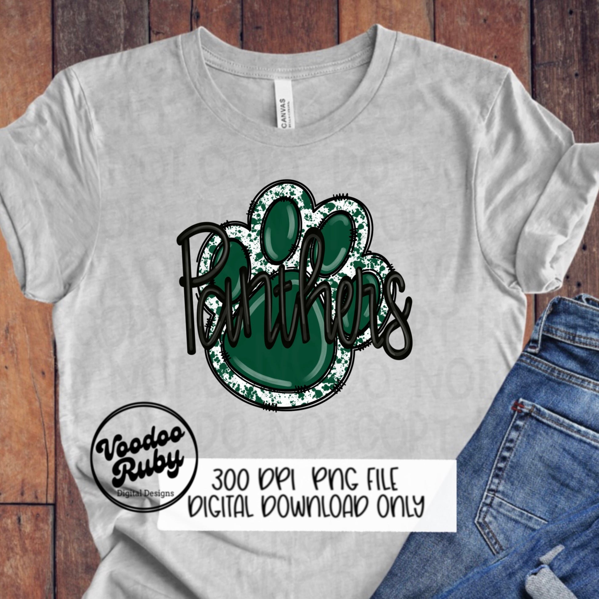 Panthers PNG Design Hand Drawn Digital Download Football PNG Green Panthers png Paw Print Sublimation Blanks Mascot DTF Printable Cheer png