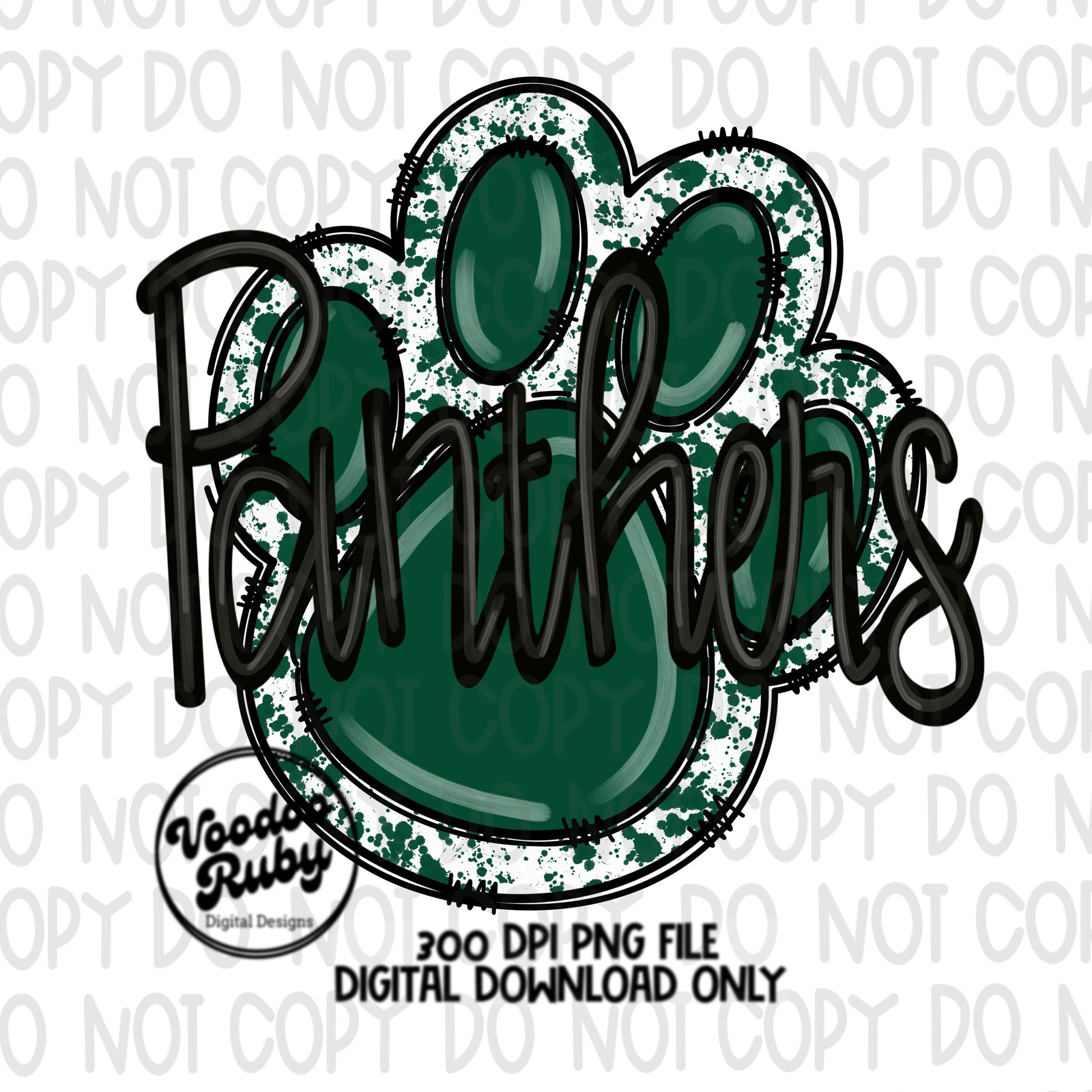 Panthers PNG Design Hand Drawn Digital Download Football PNG Green Panthers png Paw Print Sublimation Blanks Mascot DTF Printable Cheer png