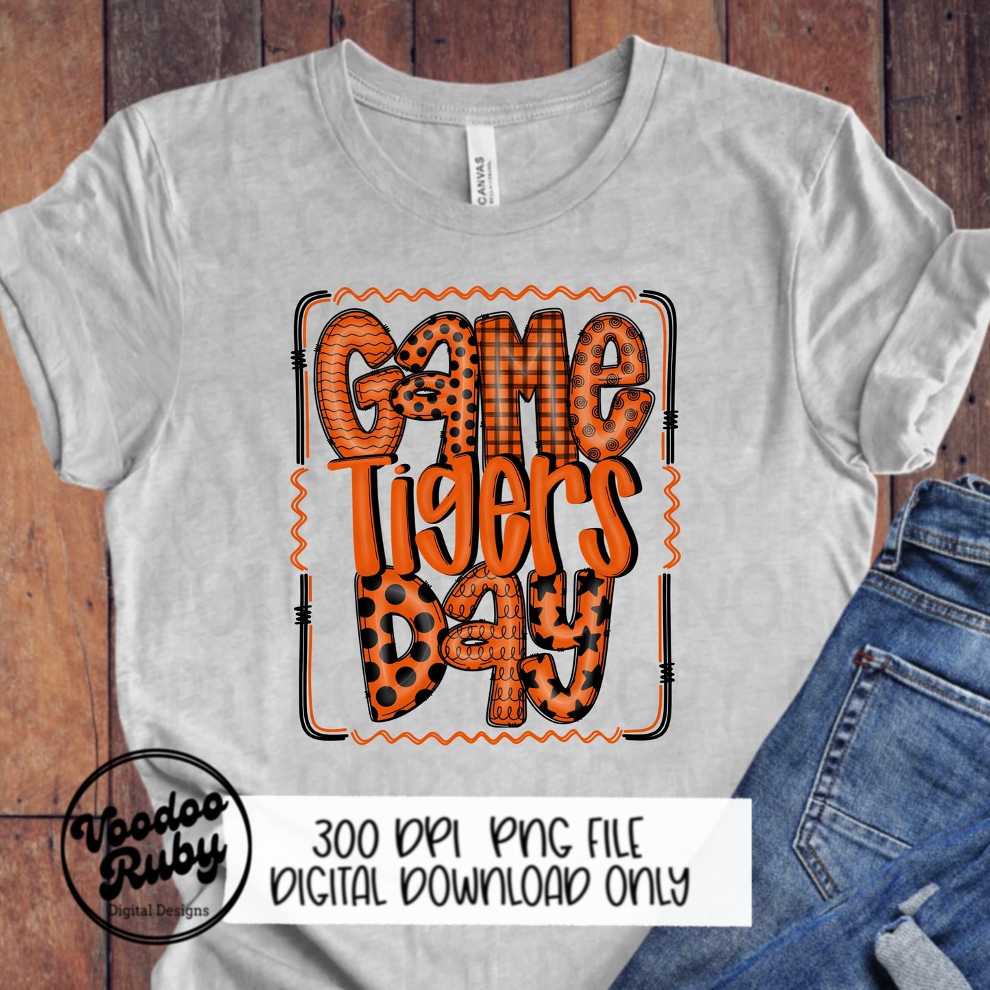 Tigers PNG Design Hand Drawn Digital Download Sublimation Game Day PNG Orange Black Tigers Game Day Doodle Letters Football DTF Printable