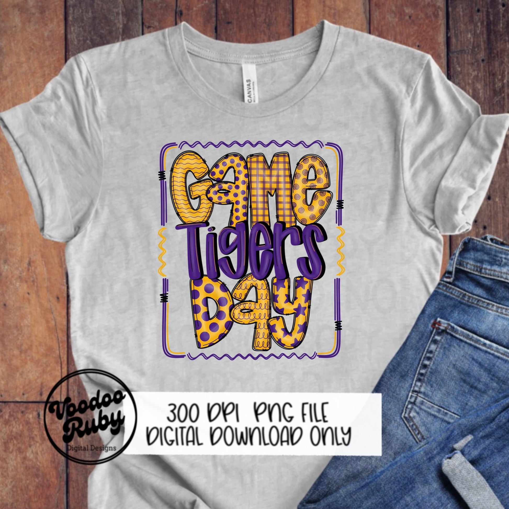 Tigers PNG Design Hand Drawn Digital Download Sublimation Game Day PNG Purple Gold Tigers Game Day Doodle Letters Football DTF Printable