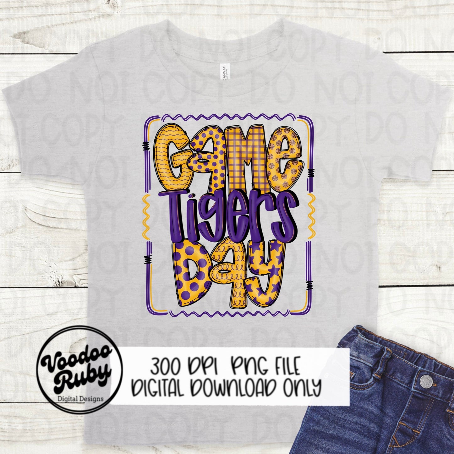 Tigers PNG Design Hand Drawn Digital Download Sublimation Game Day PNG Purple Gold Tigers Game Day Doodle Letters Football DTF Printable